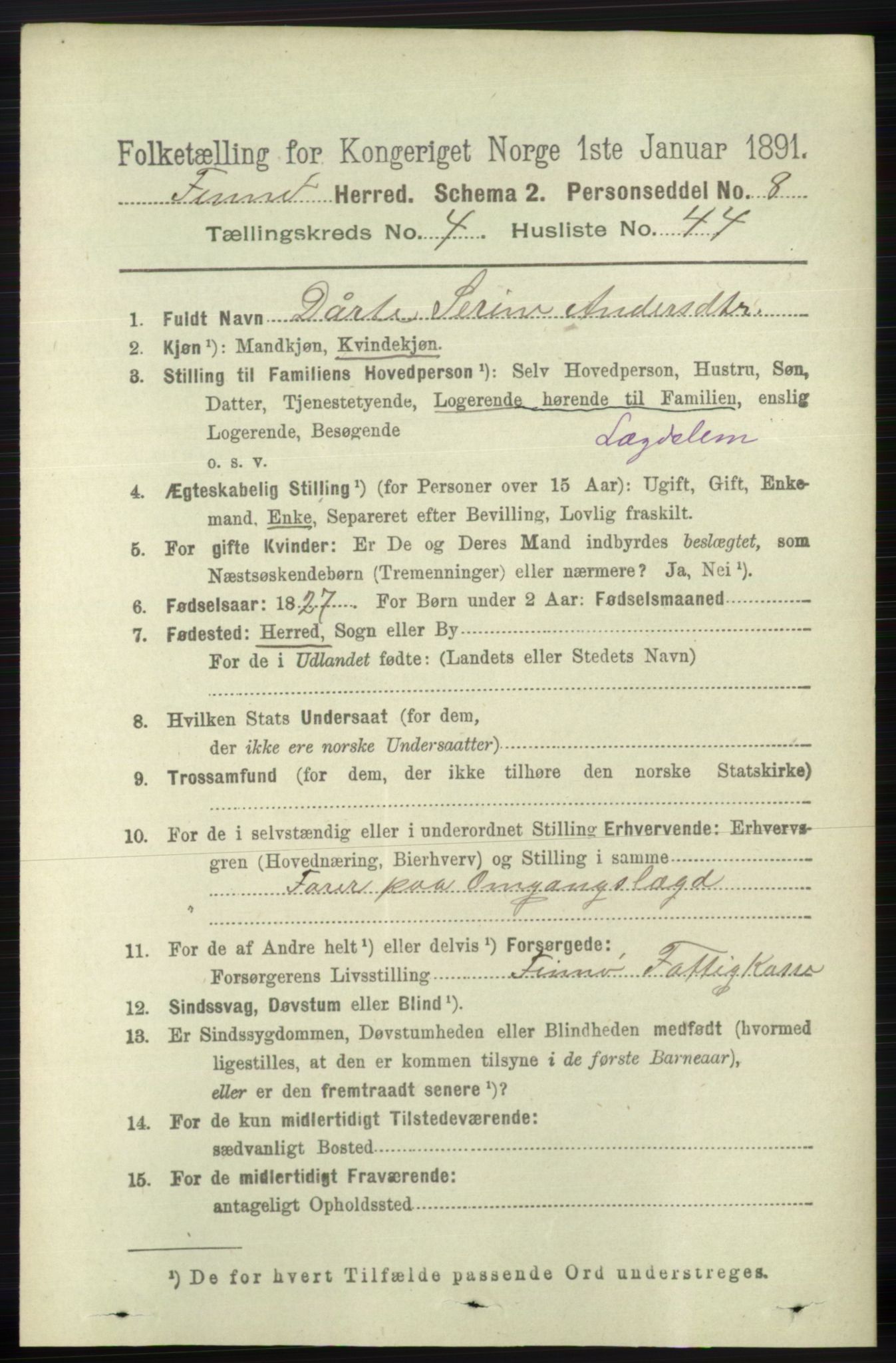 RA, 1891 census for 1141 Finnøy, 1891, p. 1073