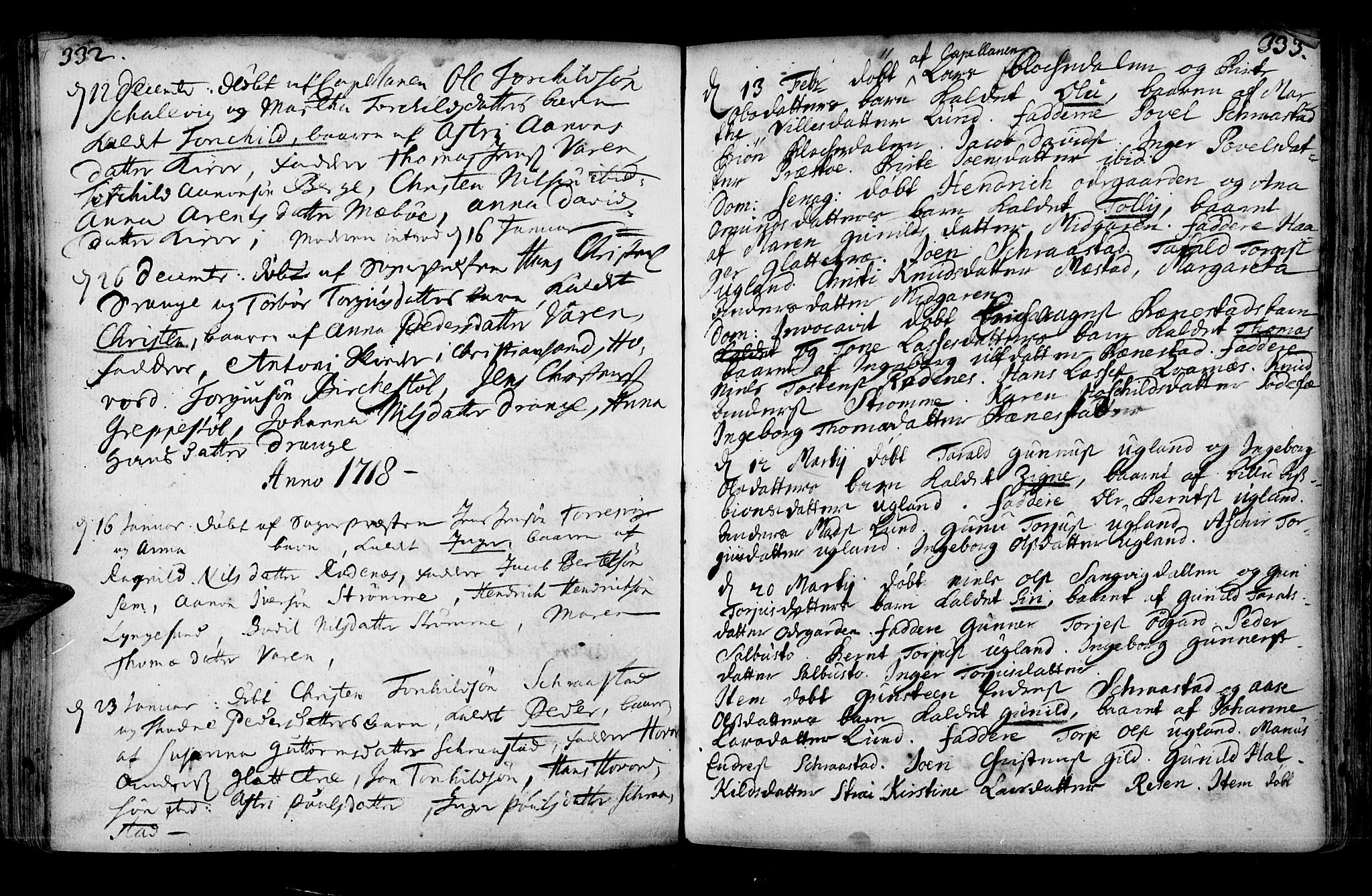 Oddernes sokneprestkontor, SAK/1111-0033/F/Fa/Faa/L0001: Parish register (official) no. A 1, 1692-1718, p. 332-333