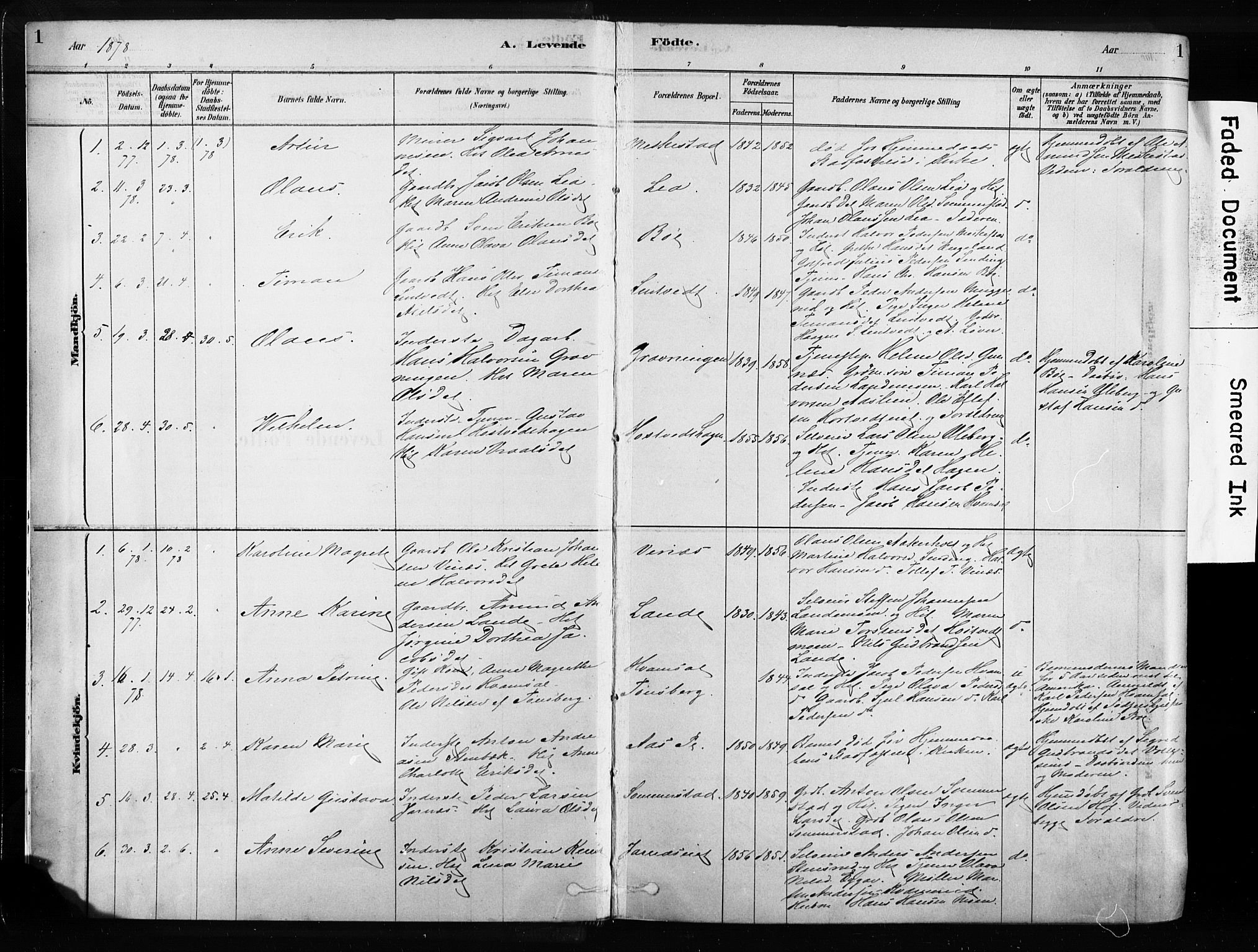 Sandsvær kirkebøker, AV/SAKO-A-244/F/Fb/L0001: Parish register (official) no. II 1, 1878-1906, p. 1