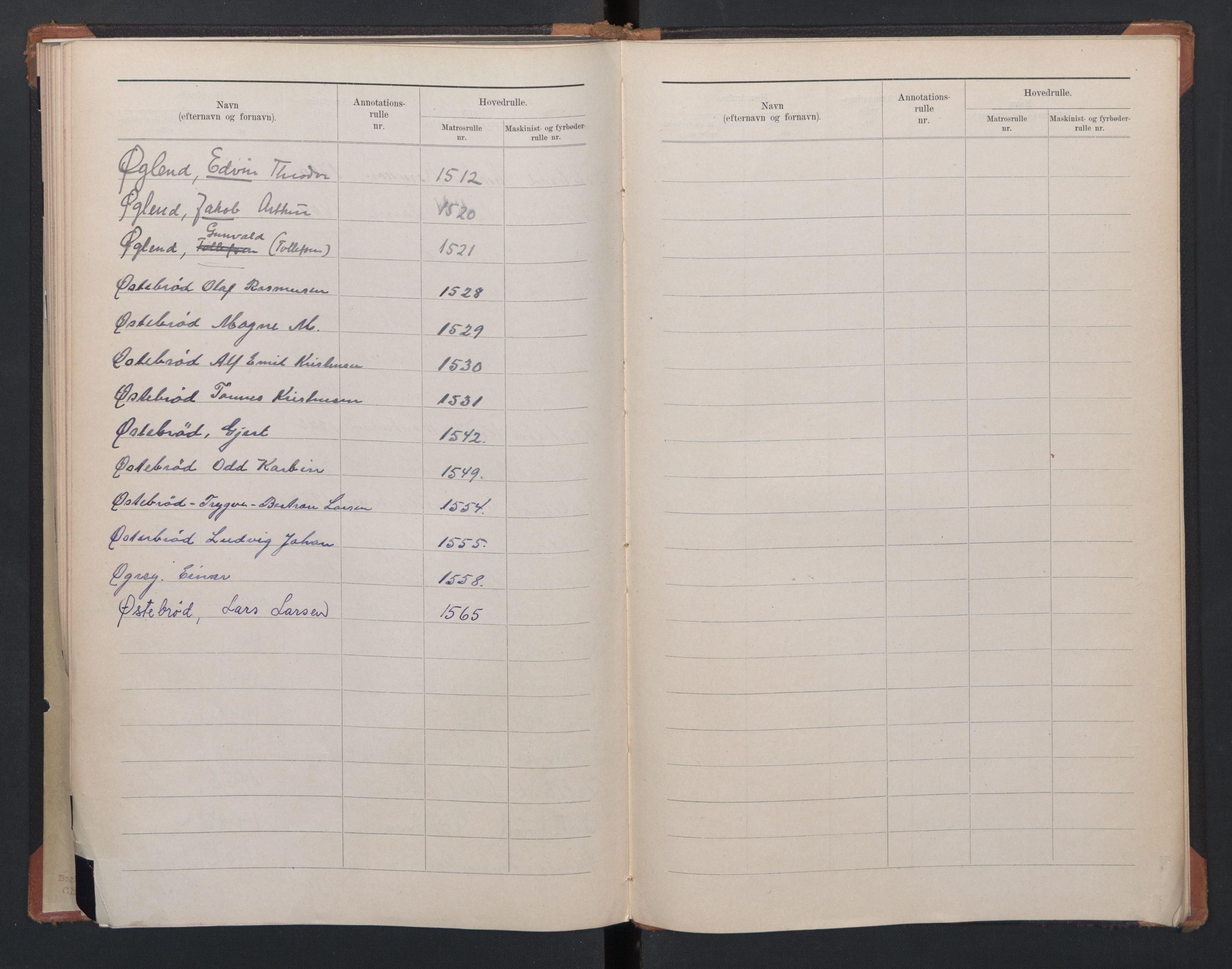 Egersund mønstringskrets, SAK/2031-0019/F/Fb/L0005: Register til hovedrulle og annotasjonsrulle etternavn, O-7, 1868-1948, p. 39