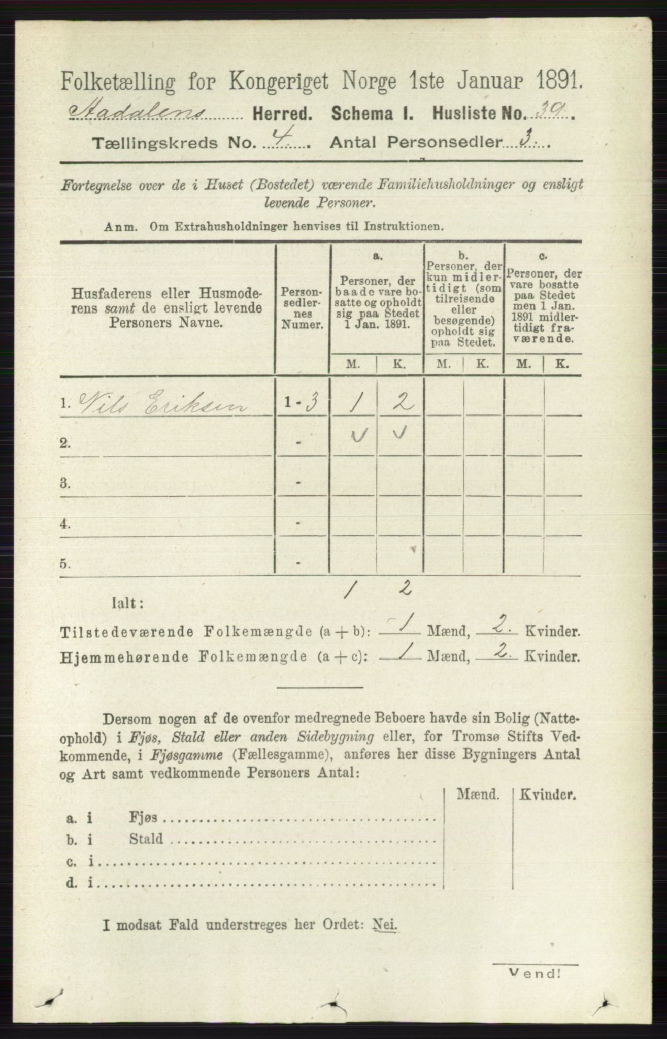 RA, 1891 census for 0614 Ådal, 1891, p. 1489