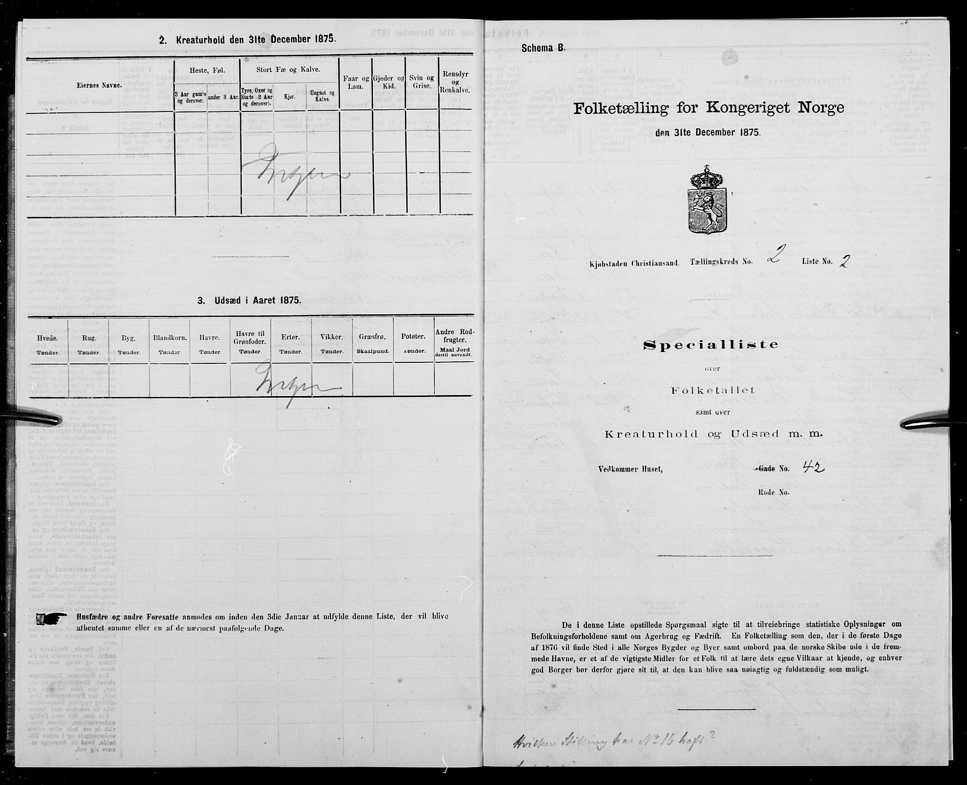 SAK, 1875 census for 1001P Kristiansand, 1875, p. 181