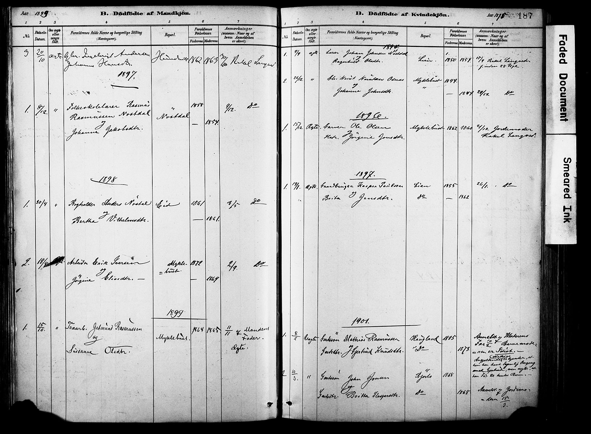 Eid sokneprestembete, SAB/A-82301/H/Haa/Haab/L0001: Parish register (official) no. B 1, 1879-1906, p. 187
