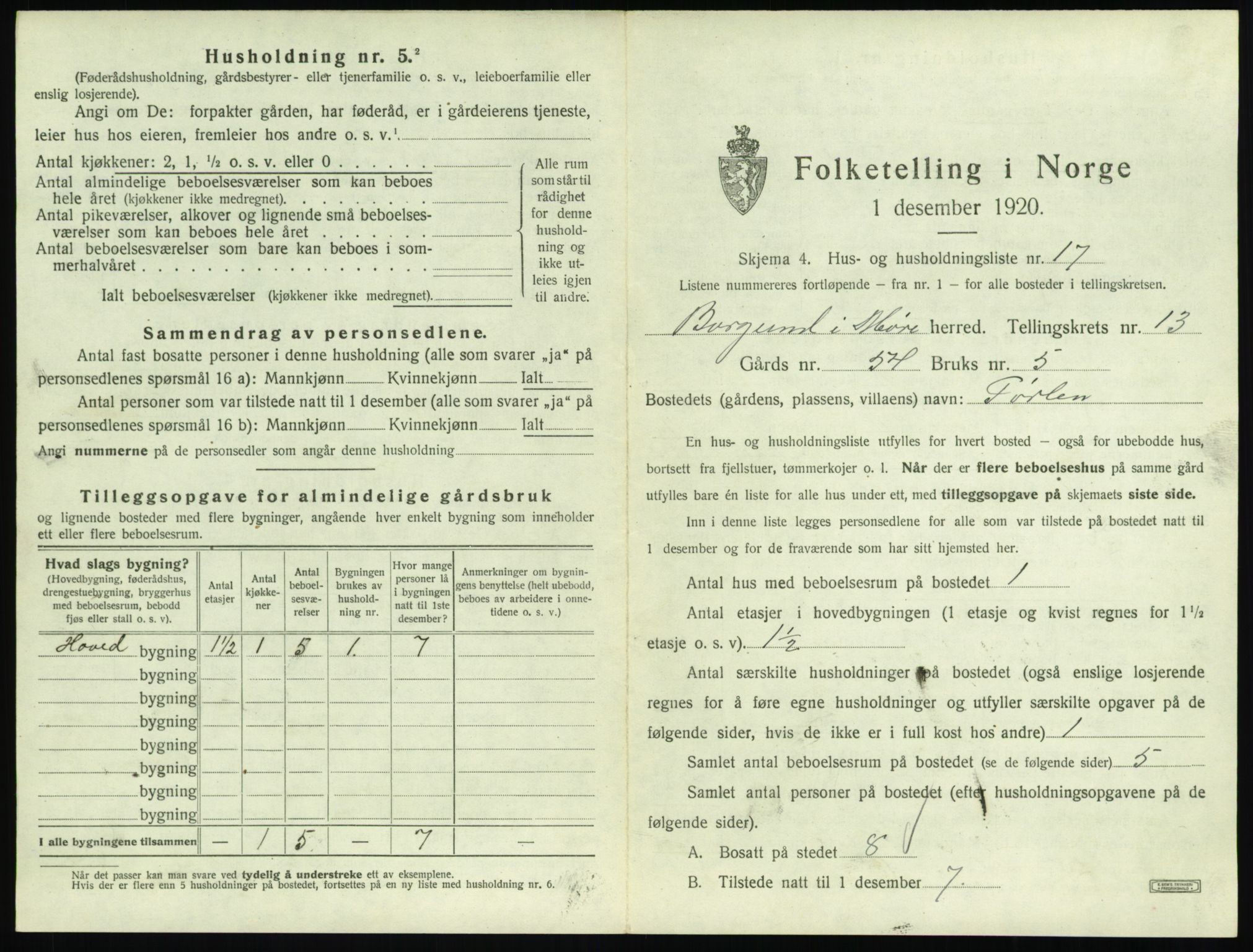 SAT, 1920 census for Borgund, 1920, p. 1282