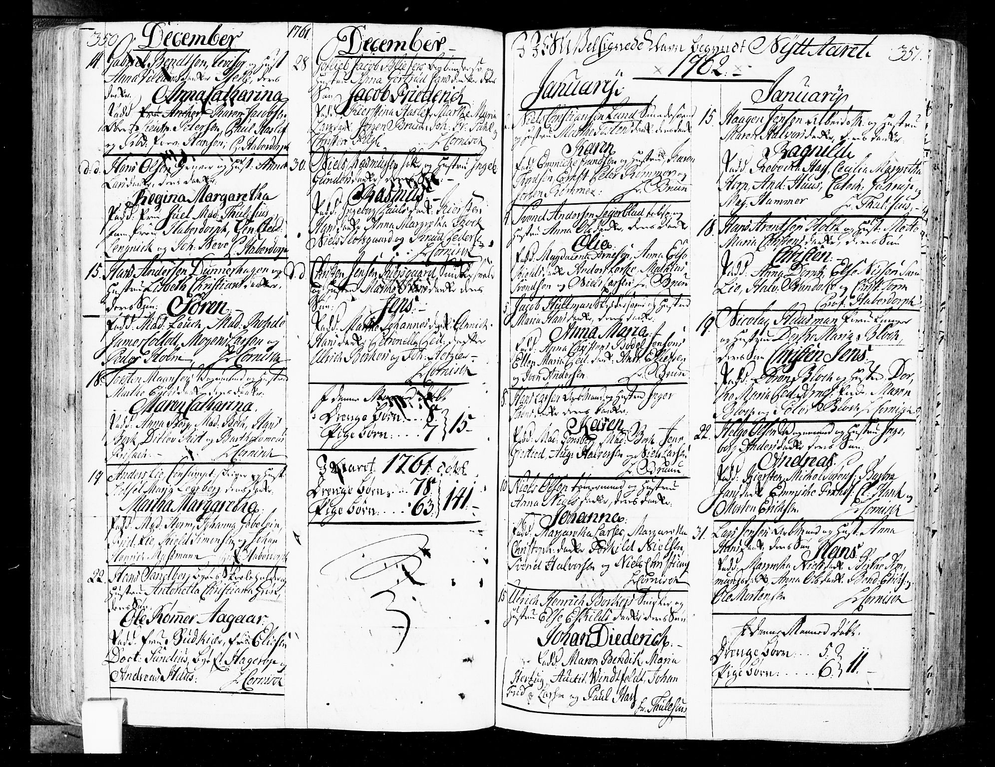 Oslo domkirke Kirkebøker, SAO/A-10752/F/Fa/L0004: Parish register (official) no. 4, 1743-1786, p. 350-351