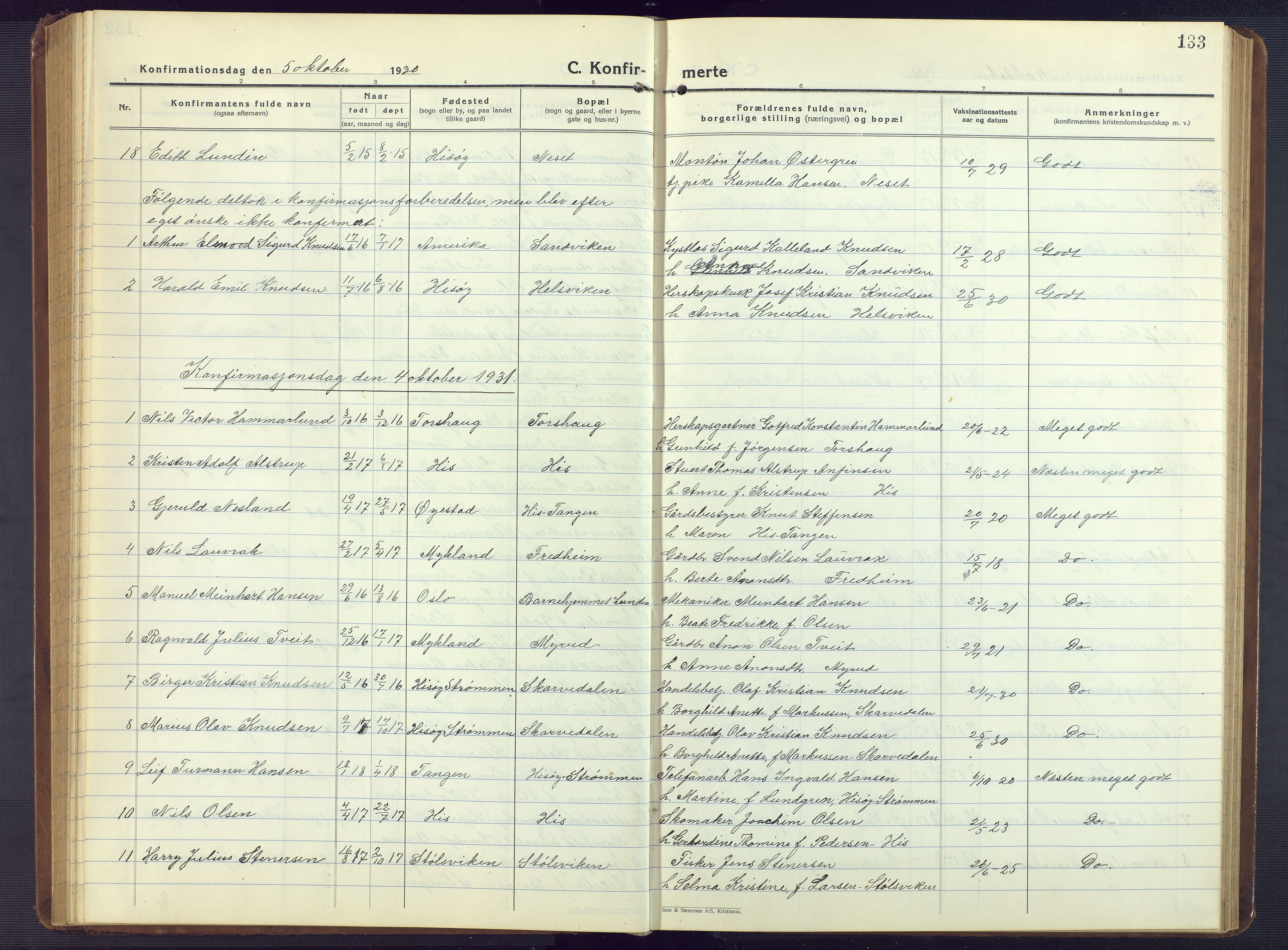 Hisøy sokneprestkontor, AV/SAK-1111-0020/F/Fb/L0005: Parish register (copy) no. B 5, 1924-1946, p. 133