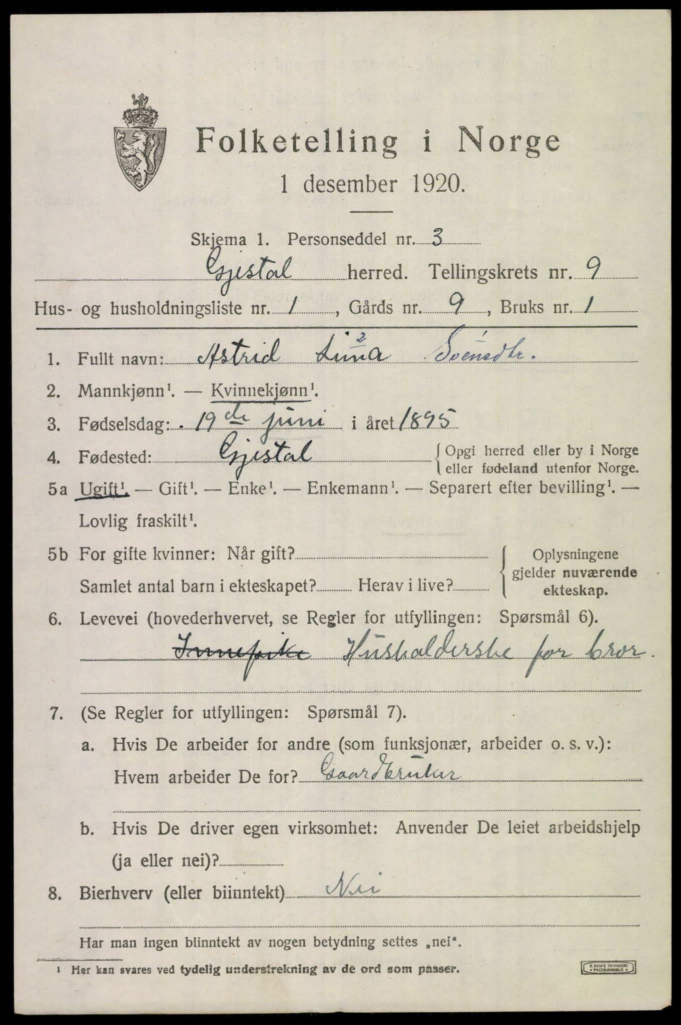 SAST, 1920 census for Gjesdal, 1920, p. 4240