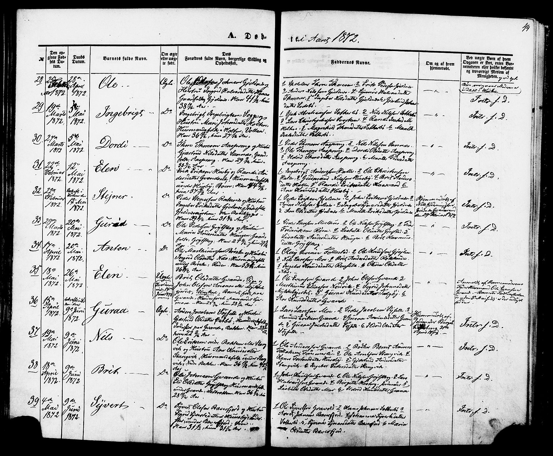 Ministerialprotokoller, klokkerbøker og fødselsregistre - Møre og Romsdal, SAT/A-1454/592/L1027: Parish register (official) no. 592A05, 1865-1878, p. 44