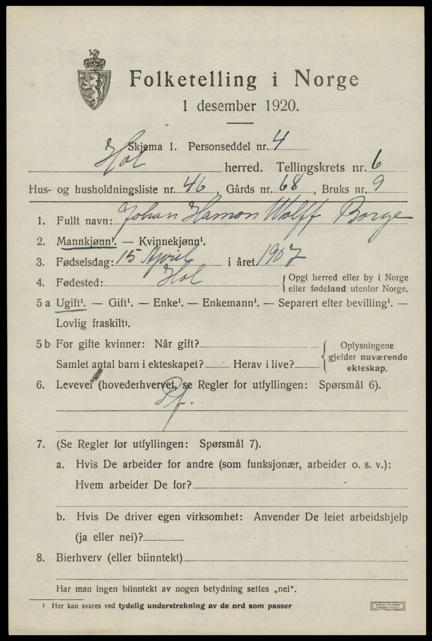 SAT, 1920 census for Hol, 1920, p. 5185