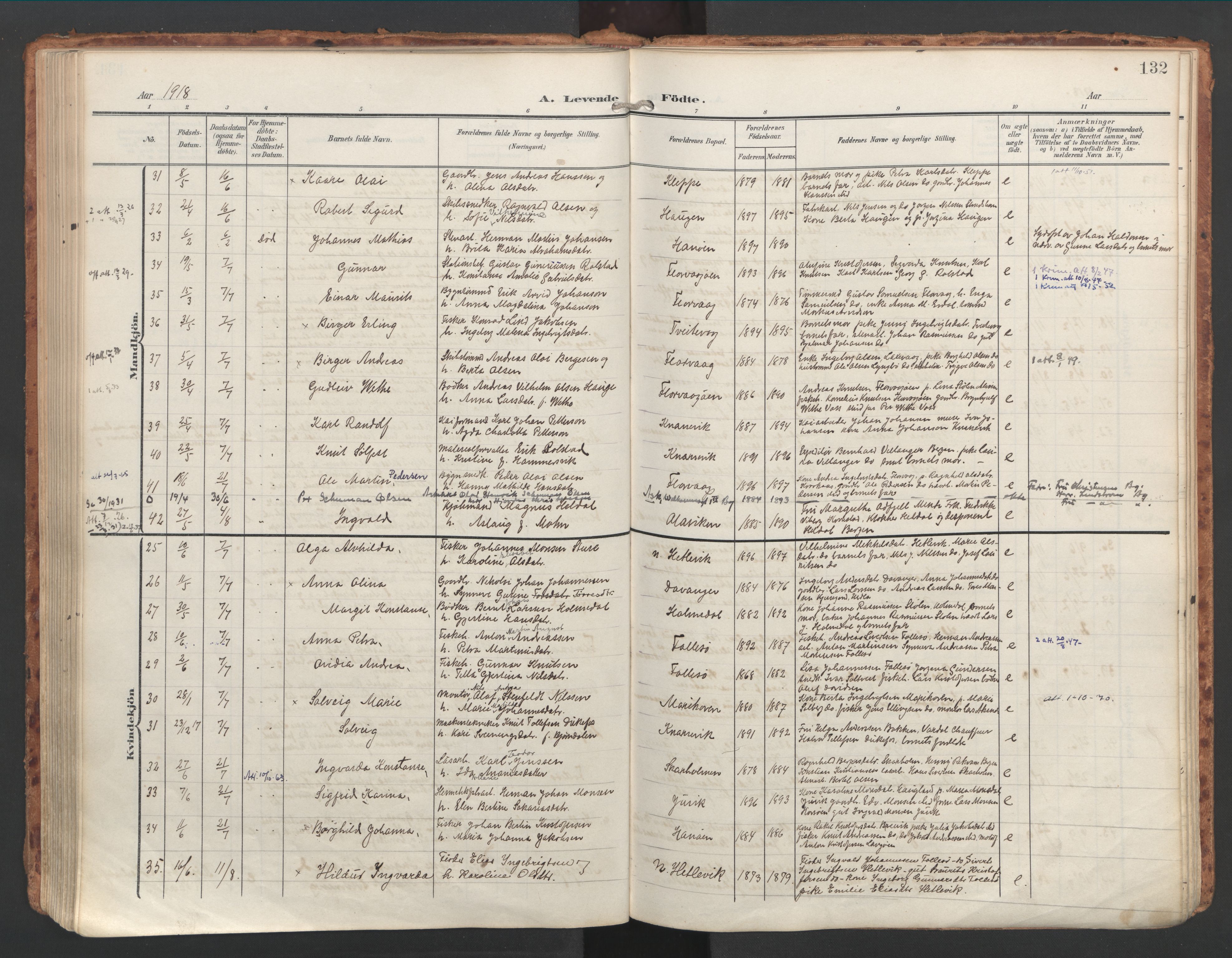 Askøy Sokneprestembete, AV/SAB-A-74101/H/Ha/Haa/Haac/L0002: Parish register (official) no. C 2, 1905-1922, p. 132