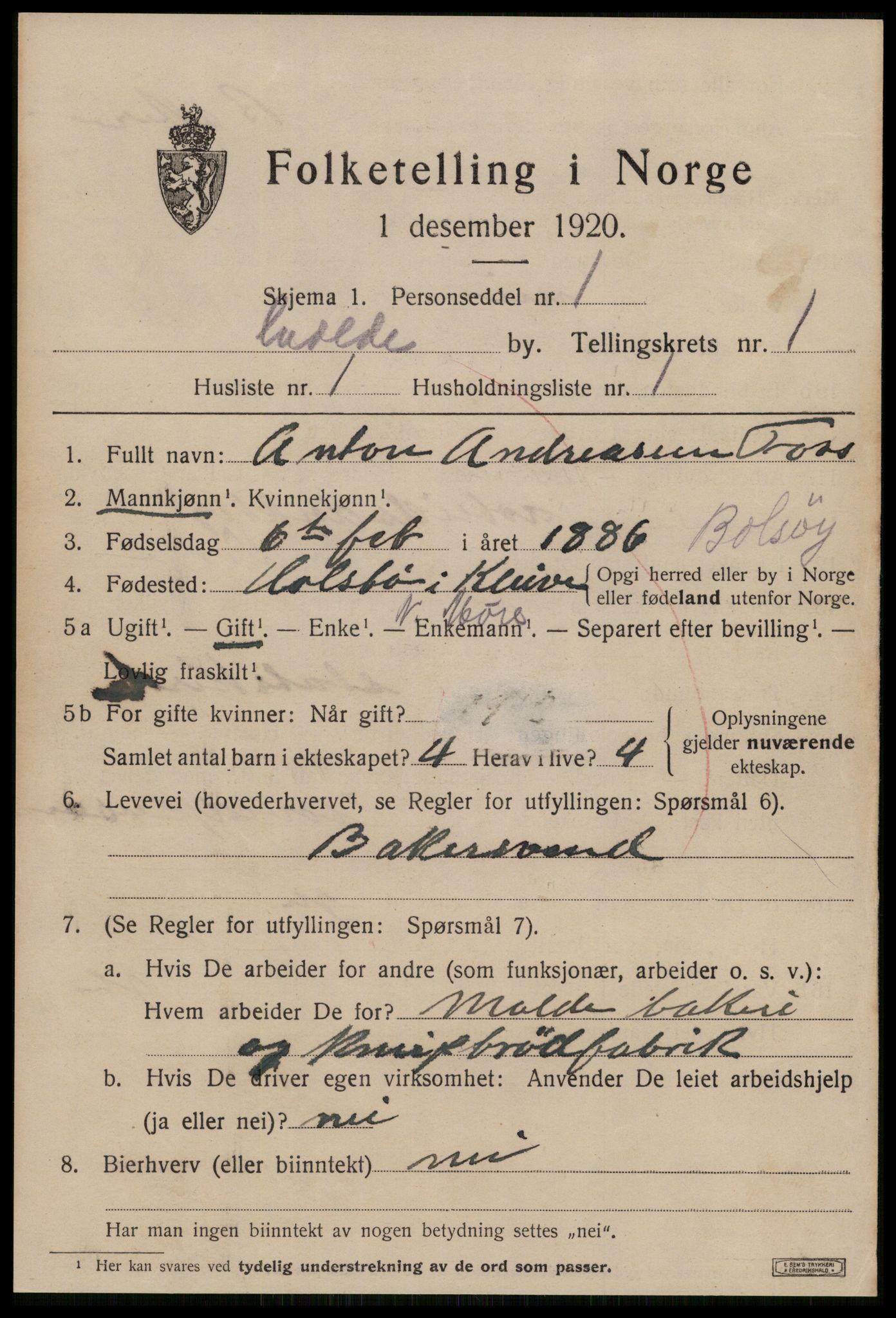 SAT, 1920 census for Molde, 1920, p. 2109