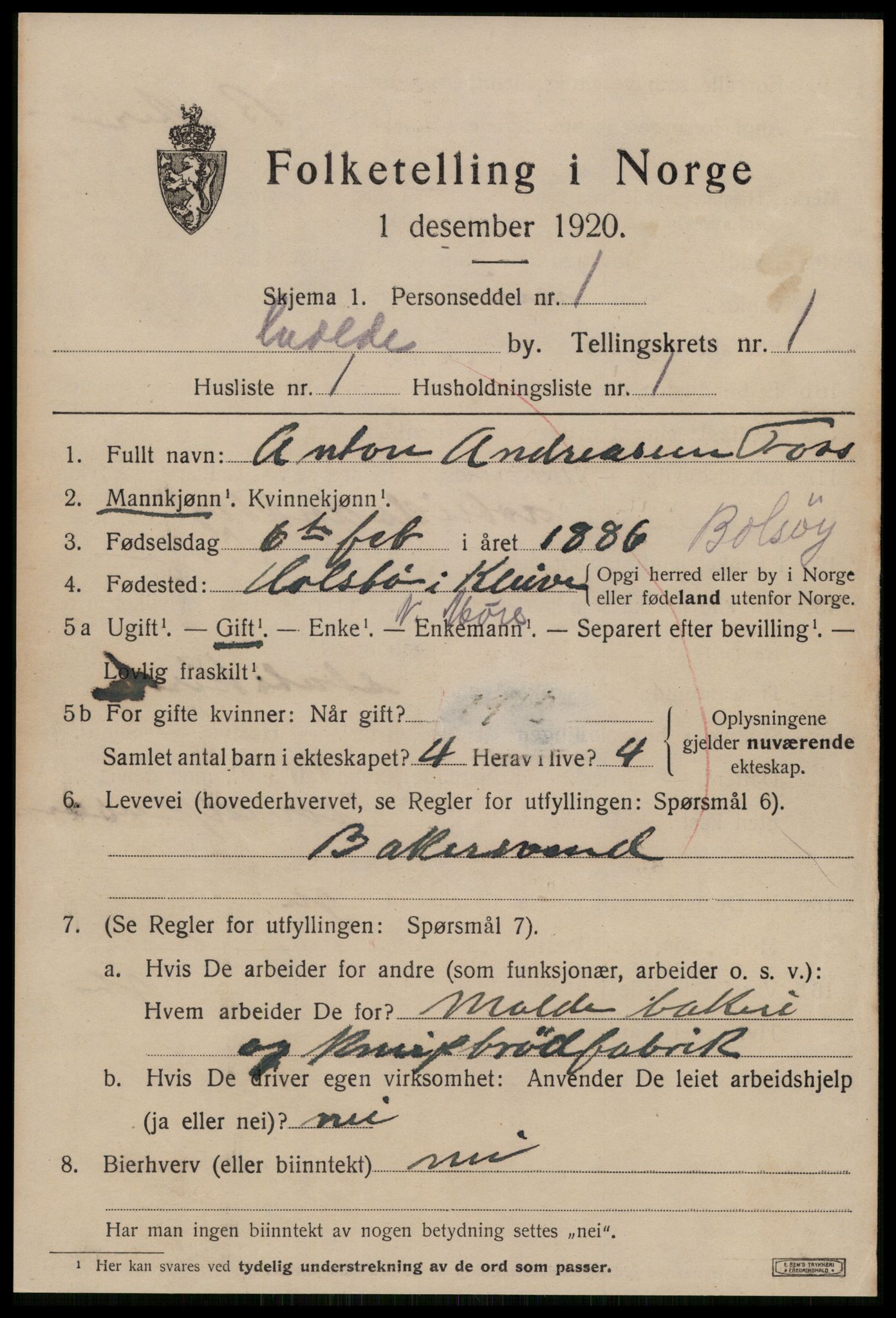 SAT, 1920 census for Molde, 1920, p. 2109