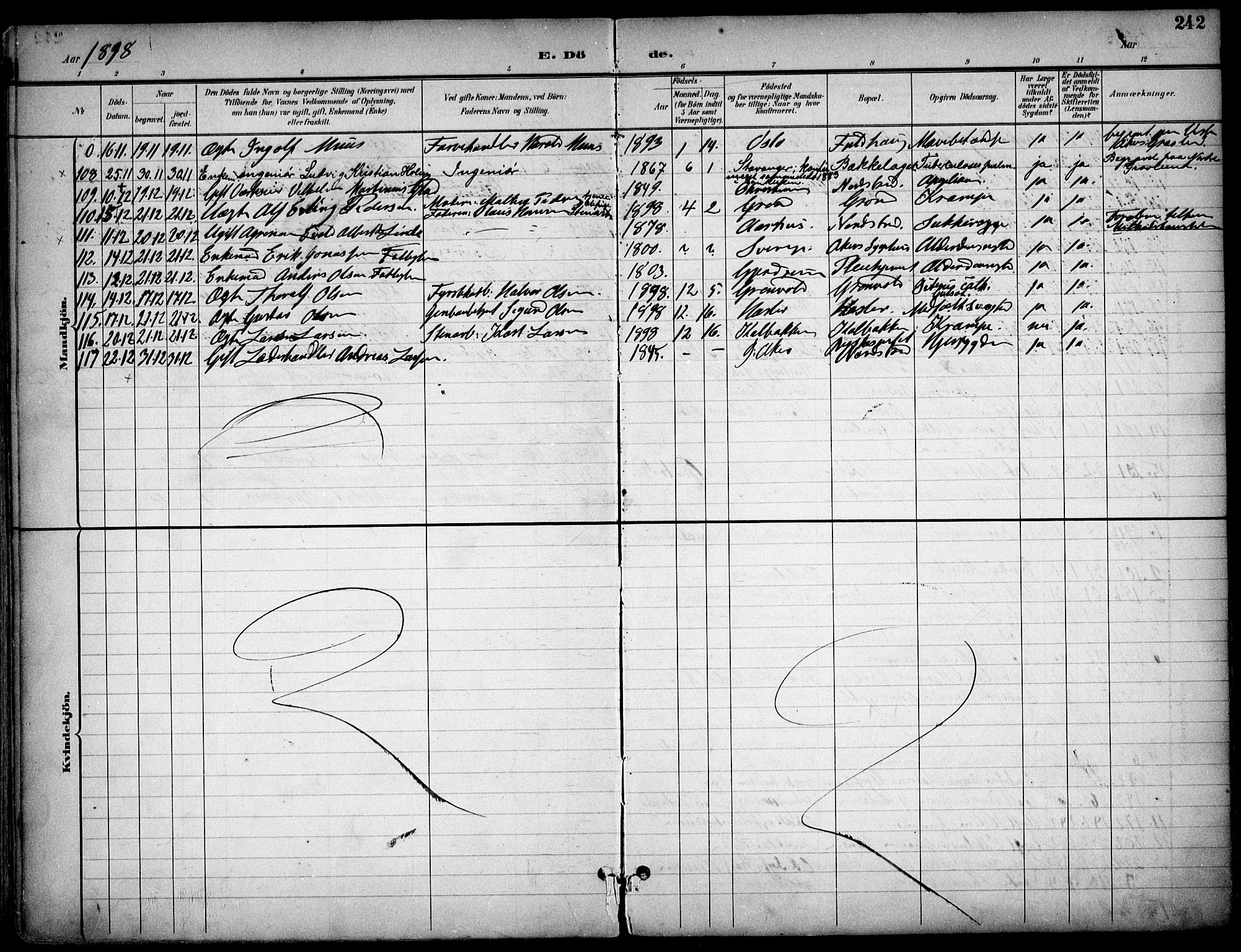 Østre Aker prestekontor Kirkebøker, AV/SAO-A-10840/F/Fa/L0011: Parish register (official) no. I 11, 1895-1917, p. 242