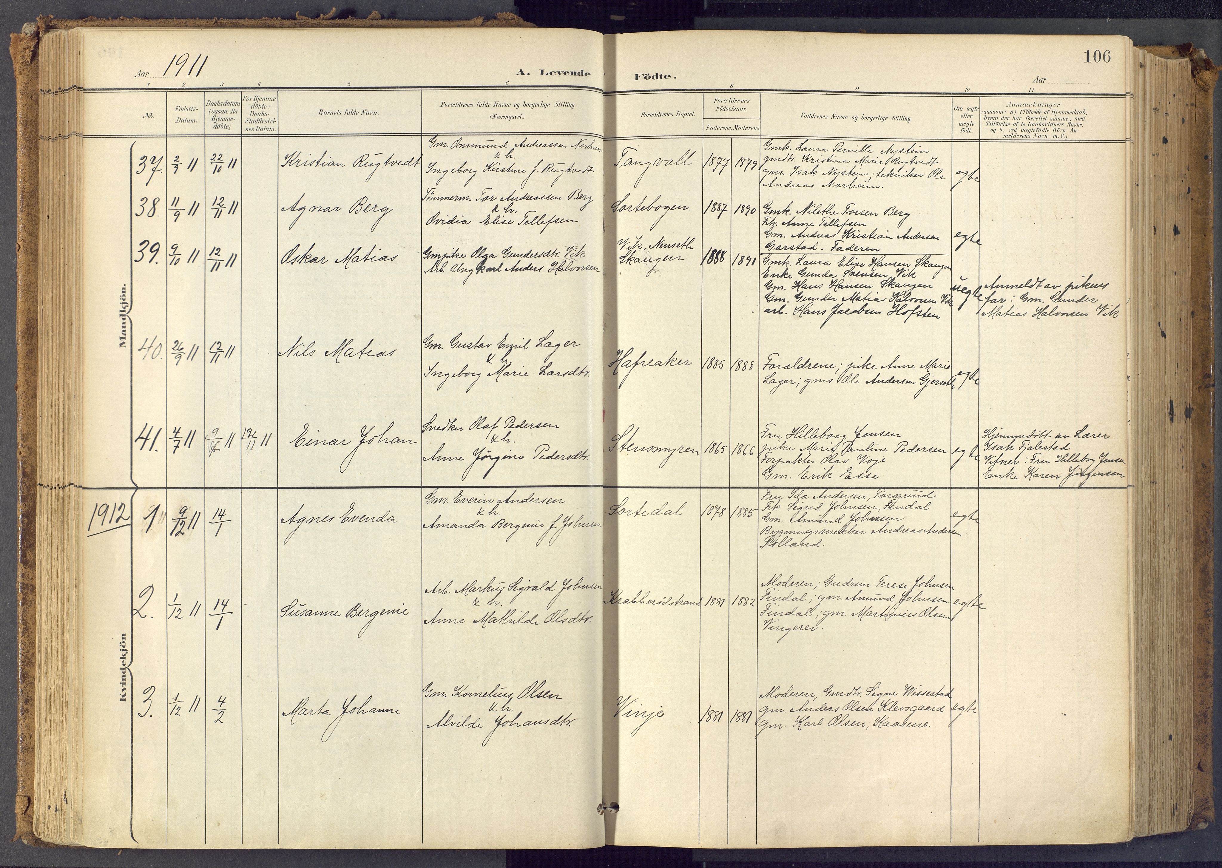 Bamble kirkebøker, SAKO/A-253/F/Fa/L0009: Parish register (official) no. I 9, 1901-1917, p. 106