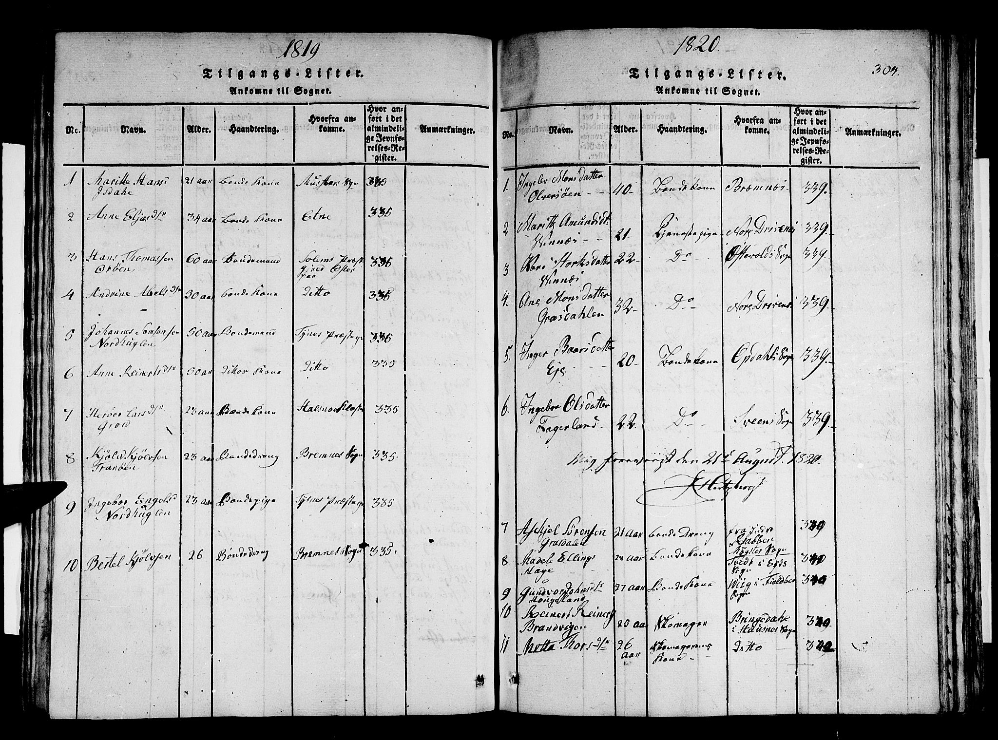 Stord sokneprestembete, AV/SAB-A-78201/H/Haa: Parish register (official) no. A 5, 1816-1825, p. 304