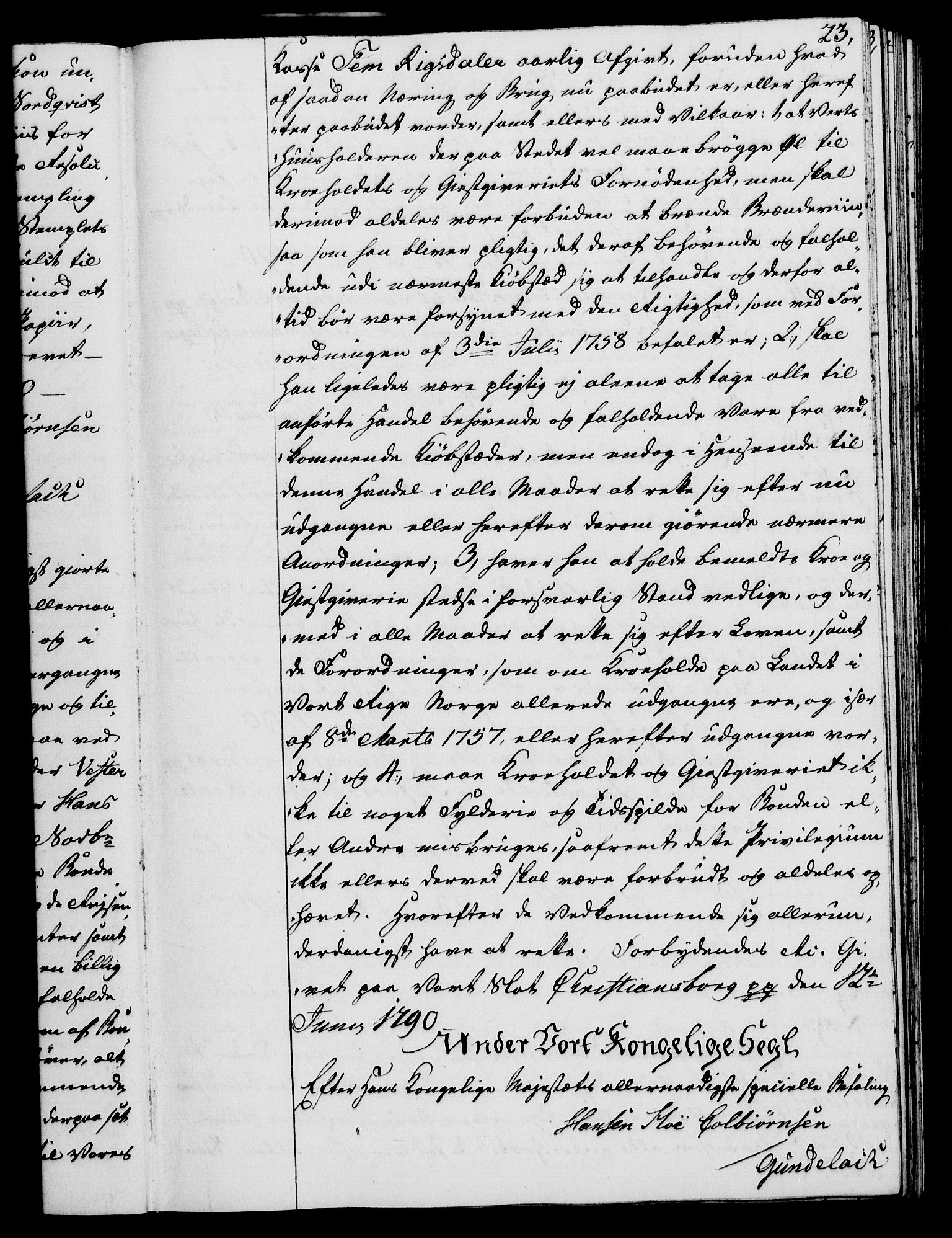 Rentekammeret, Kammerkanselliet, RA/EA-3111/G/Gg/Gga/L0015: Norsk ekspedisjonsprotokoll med register (merket RK 53.15), 1790-1791, p. 23
