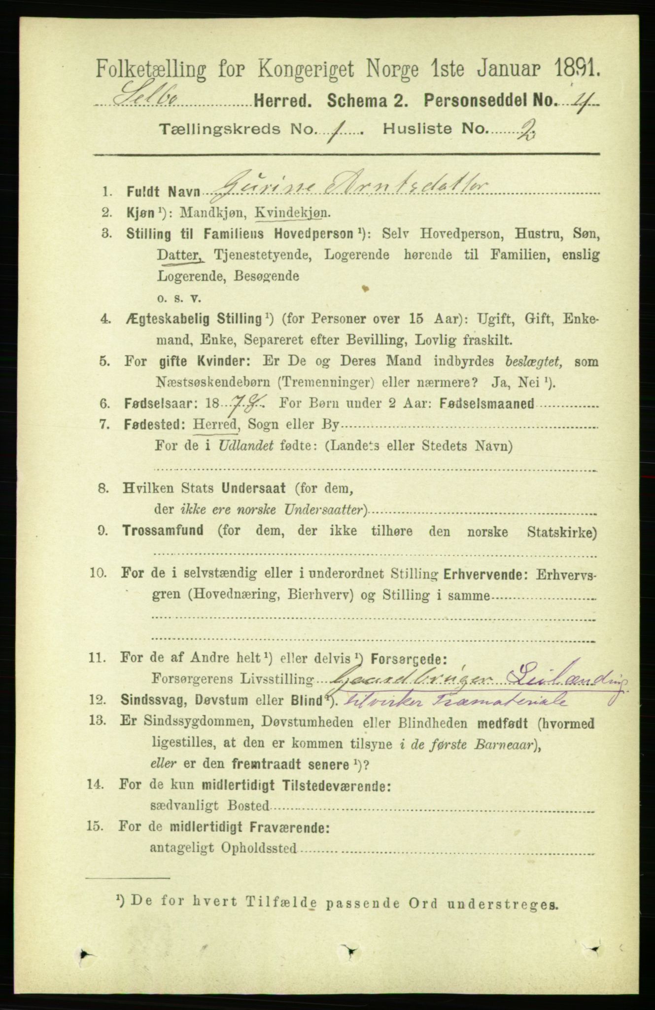 RA, 1891 census for 1664 Selbu, 1891, p. 79