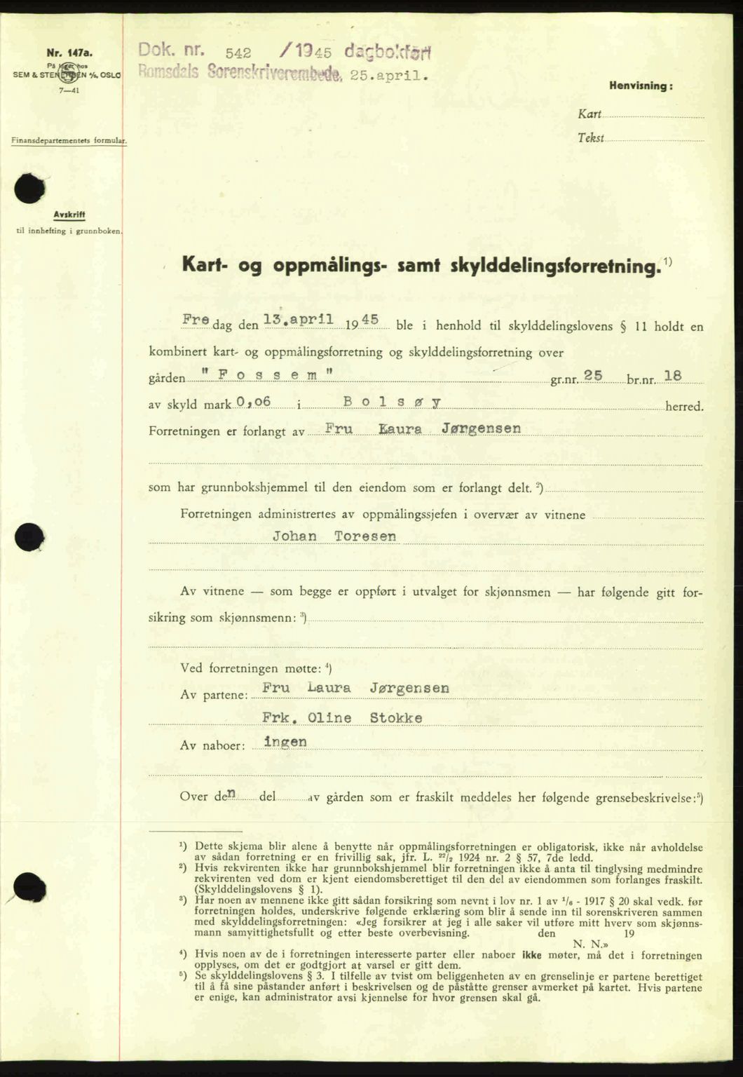 Romsdal sorenskriveri, AV/SAT-A-4149/1/2/2C: Mortgage book no. A17, 1944-1945, Diary no: : 542/1945