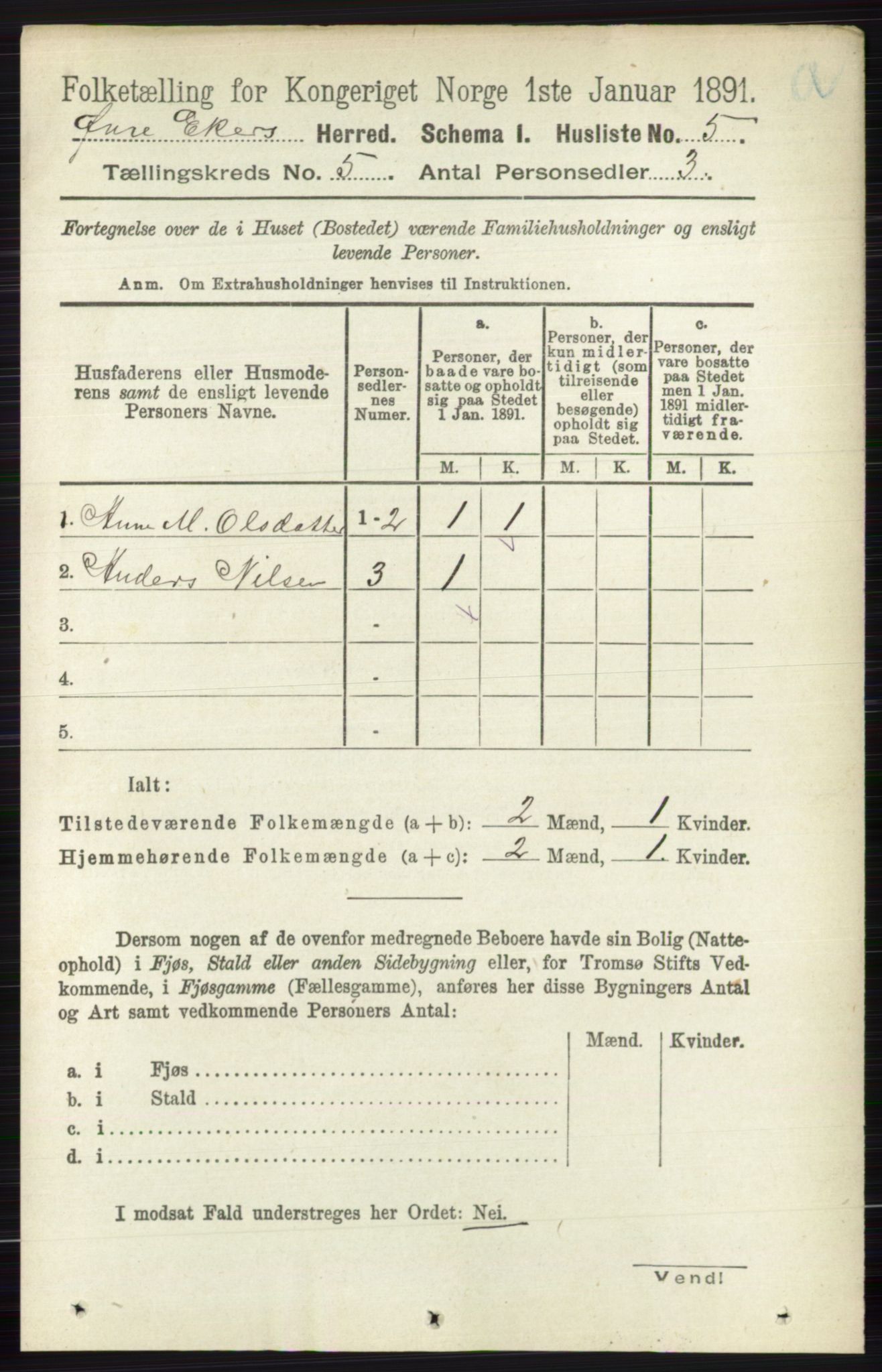 RA, 1891 census for 0624 Øvre Eiker, 1891, p. 1778