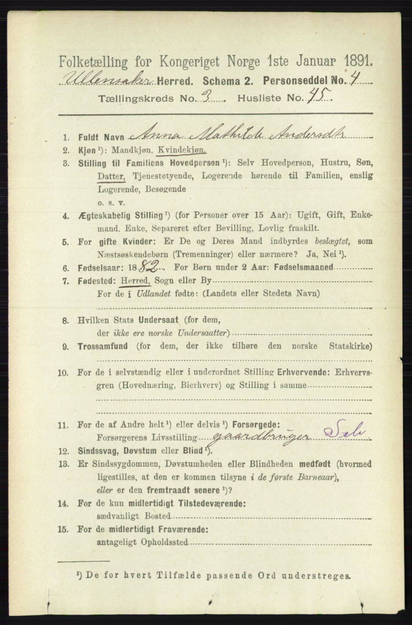 RA, 1891 census for 0235 Ullensaker, 1891, p. 1381