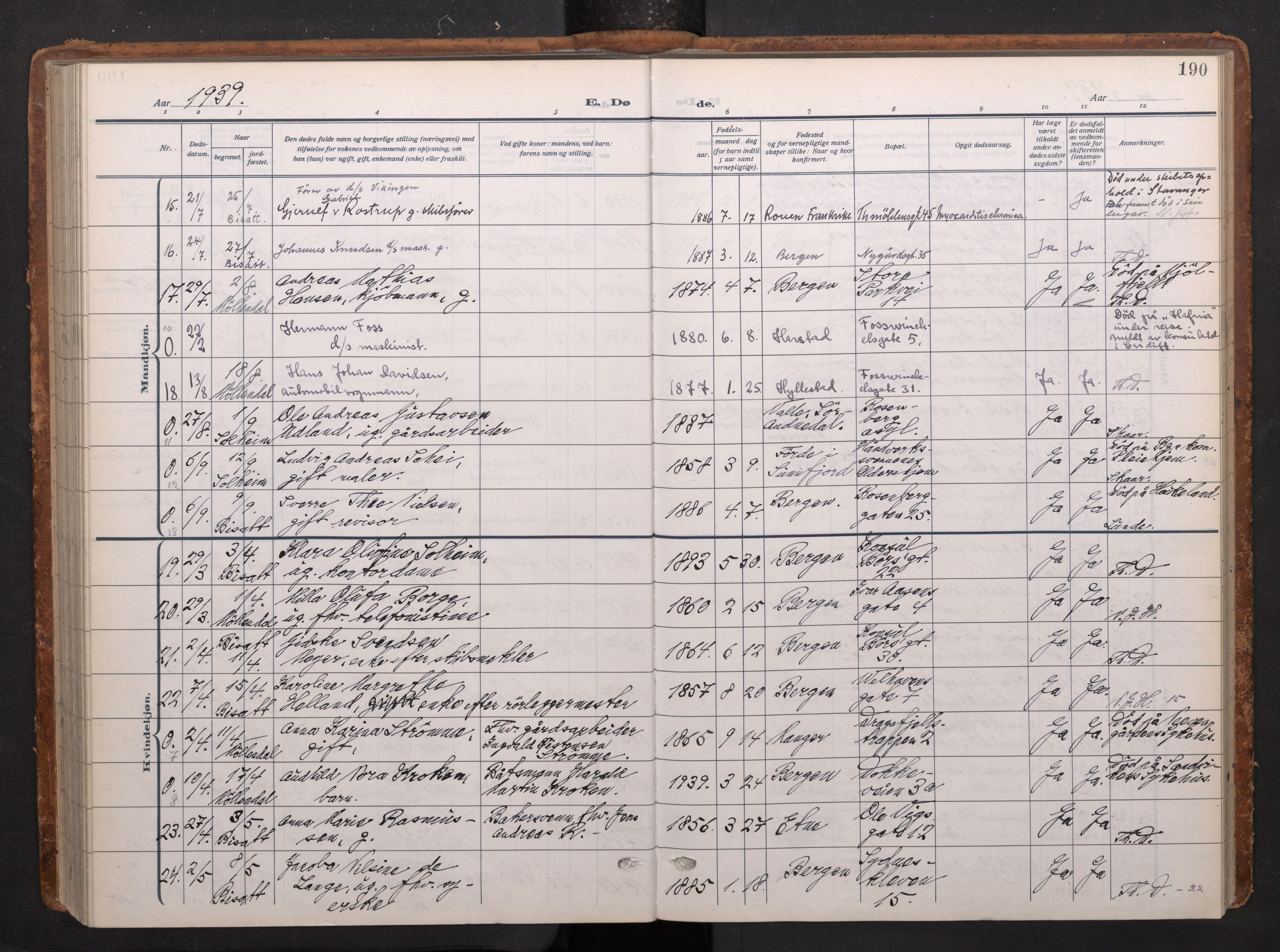 Johanneskirken sokneprestembete, AV/SAB-A-76001/H/Haa/L0020: Parish register (official) no. E 2, 1916-1951, p. 190