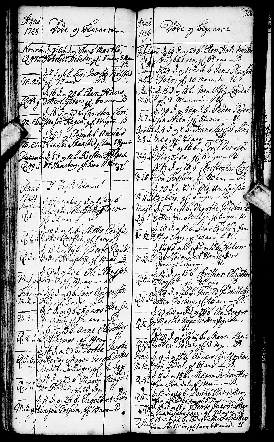 Aurskog prestekontor Kirkebøker, SAO/A-10304a/F/Fa/L0002: Parish register (official) no. I 2, 1735-1766, p. 306