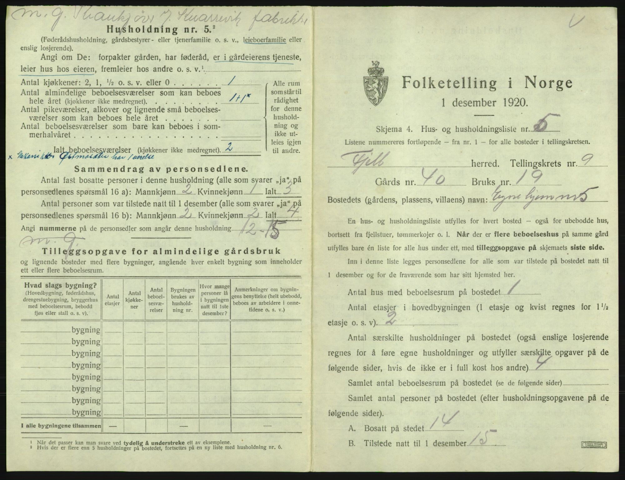 SAB, 1920 census for Fjell, 1920, p. 953