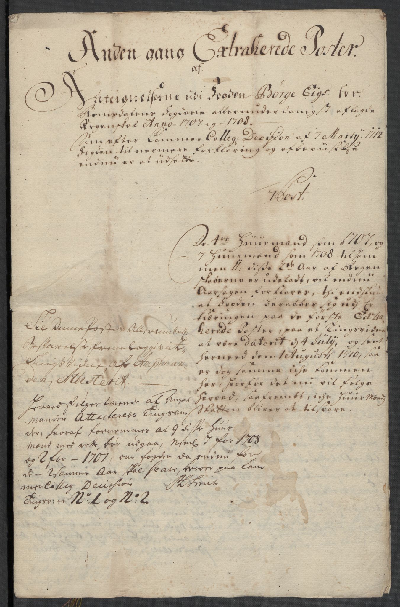 Rentekammeret inntil 1814, Reviderte regnskaper, Fogderegnskap, AV/RA-EA-4092/R55/L3658: Fogderegnskap Romsdal, 1707-1708, p. 406