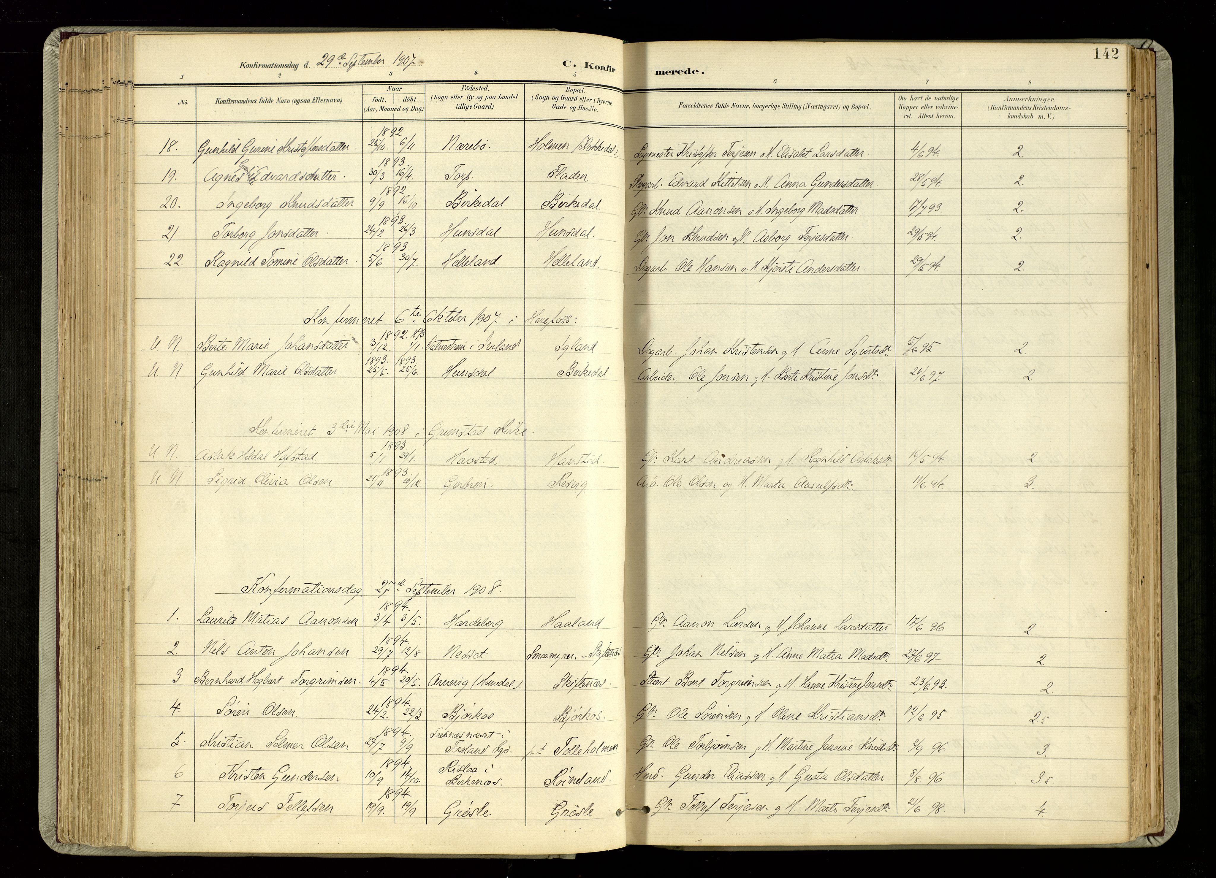 Hommedal sokneprestkontor, SAK/1111-0023/F/Fa/Fab/L0007: Parish register (official) no. A 7, 1898-1924, p. 142