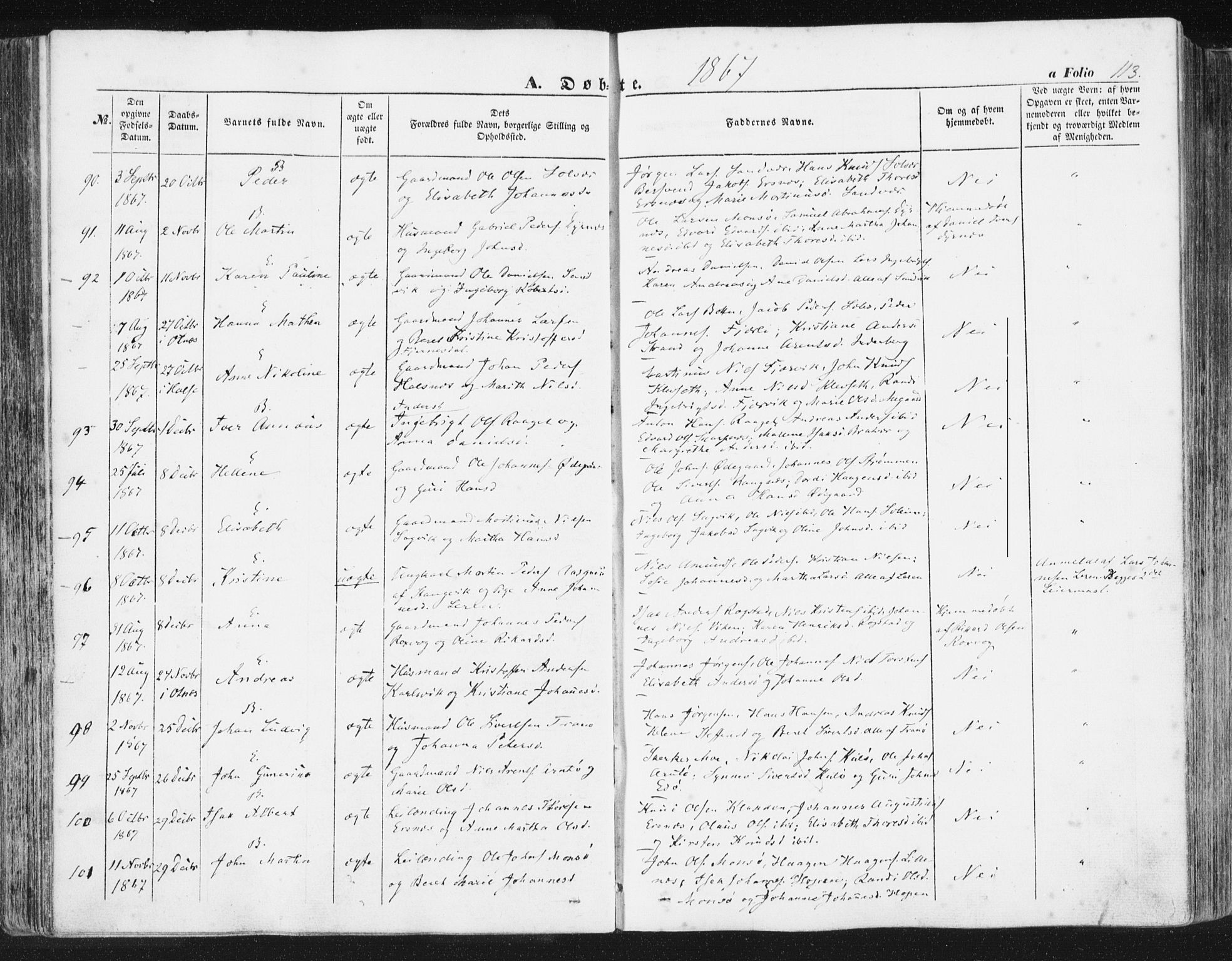 Ministerialprotokoller, klokkerbøker og fødselsregistre - Møre og Romsdal, SAT/A-1454/581/L0937: Parish register (official) no. 581A05, 1853-1872, p. 113