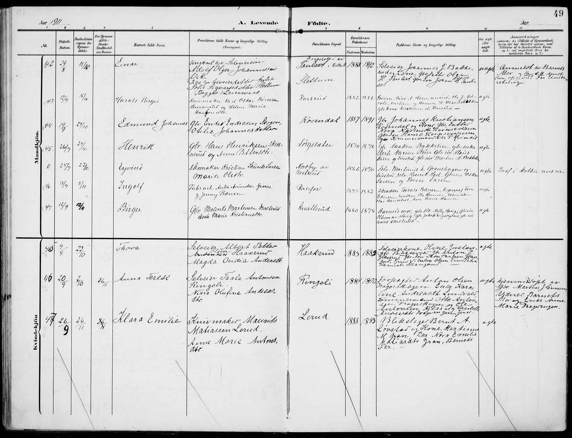 Vestre Toten prestekontor, AV/SAH-PREST-108/H/Ha/Haa/L0014: Parish register (official) no. 14, 1907-1920, p. 49