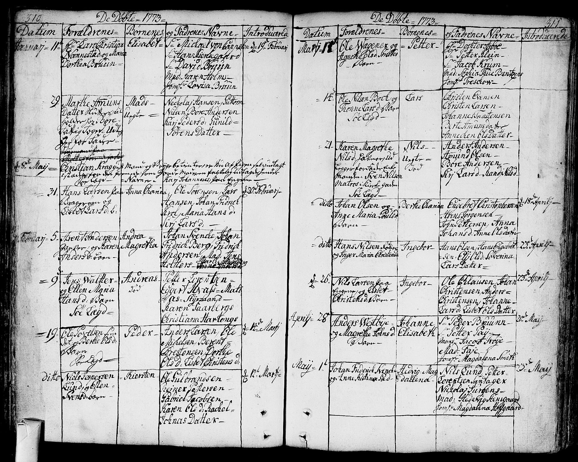 Bragernes kirkebøker, SAKO/A-6/F/Fa/L0005: Parish register (official) no. I 5, 1759-1781, p. 310-311
