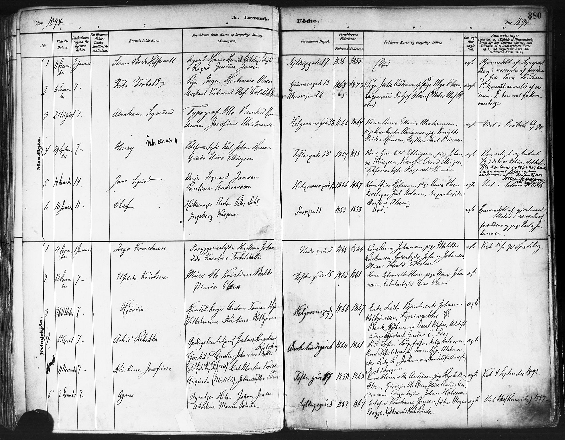 Paulus prestekontor Kirkebøker, SAO/A-10871/F/Fa/L0013: Parish register (official) no. 13, 1887-1894, p. 380