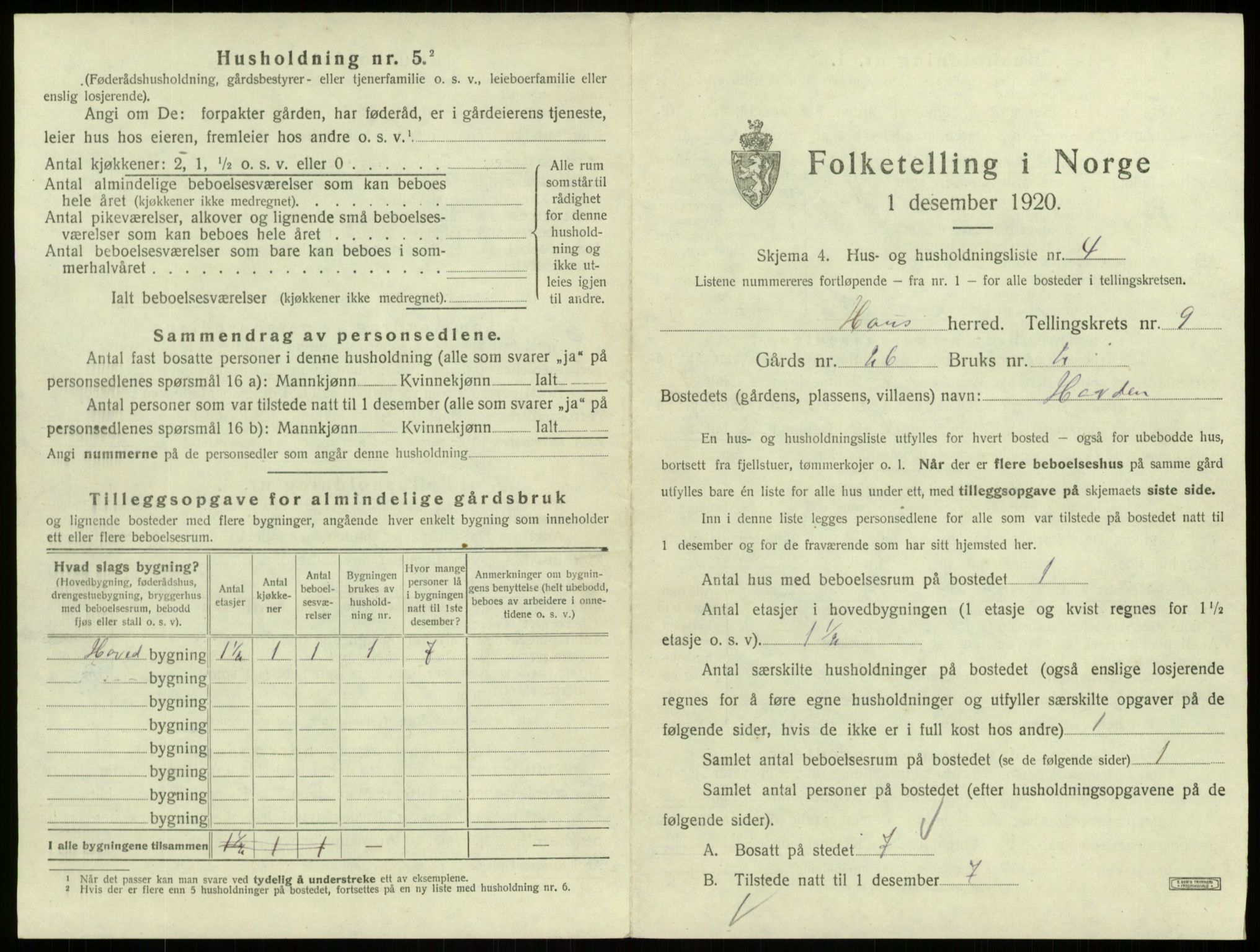 SAB, 1920 census for Haus, 1920, p. 649