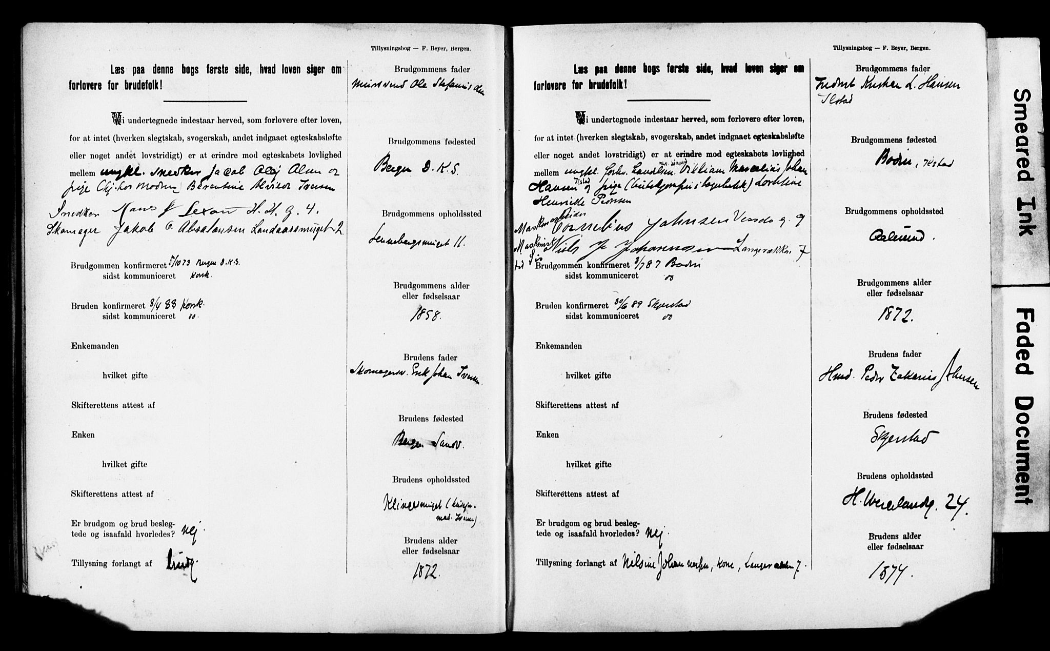 Mariakirken Sokneprestembete, AV/SAB-A-76901: Best man's statements no. II.5.2, 1901-1909, p. 27