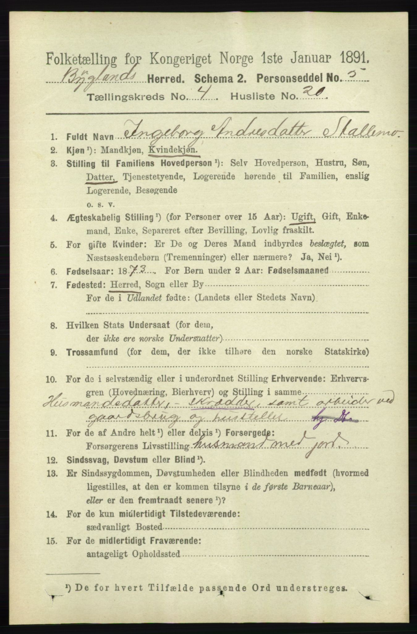 RA, 1891 census for 0938 Bygland, 1891, p. 983