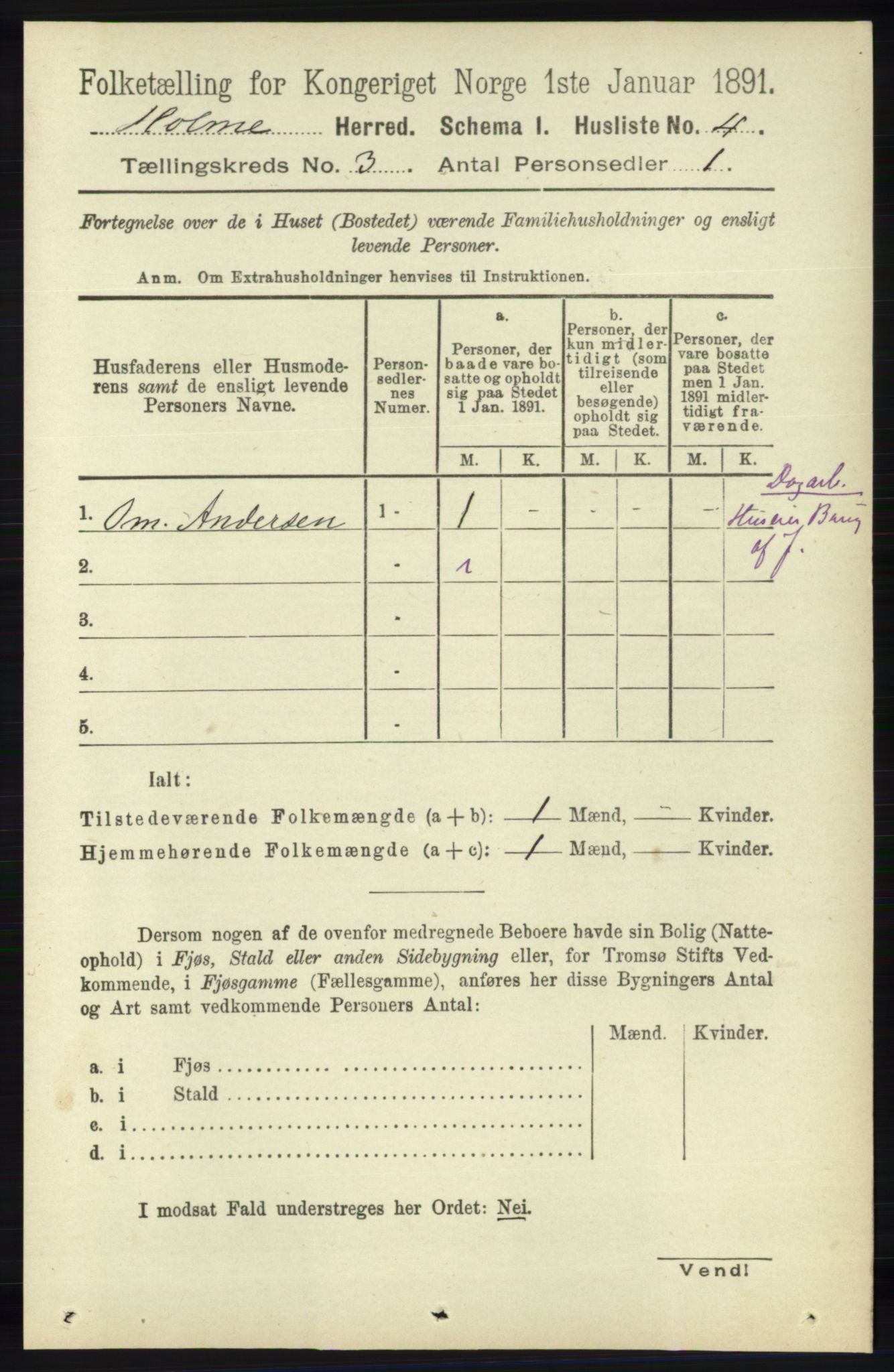 RA, 1891 census for 1020 Holum, 1891, p. 781