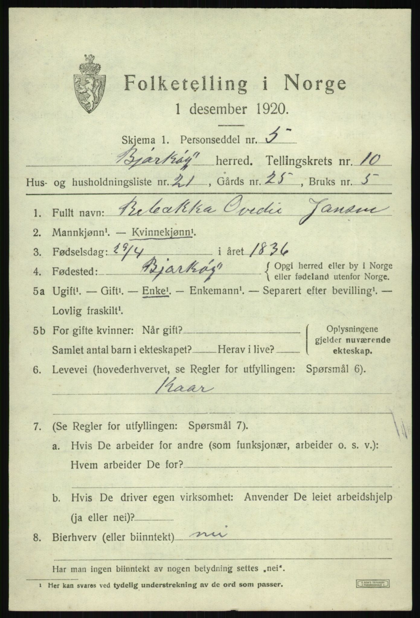 SATØ, 1920 census for Bjarkøy, 1920, p. 4271