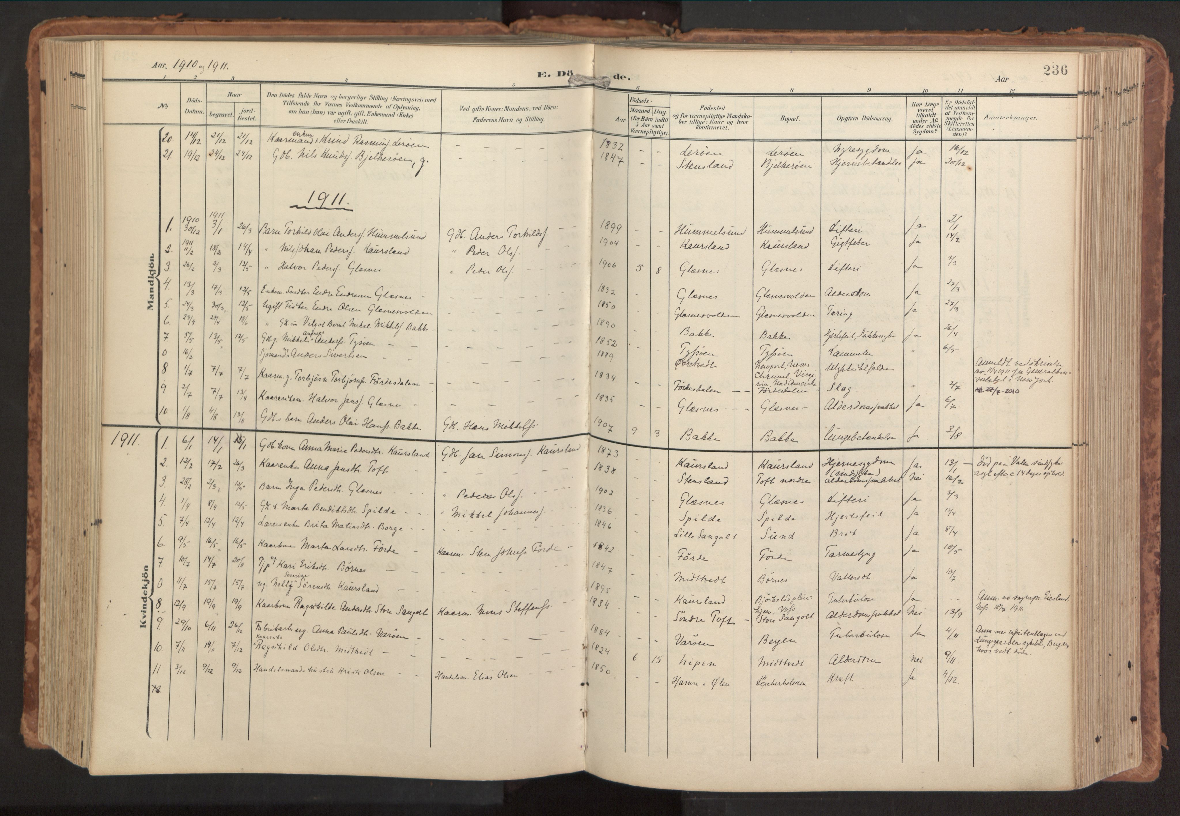 Sund sokneprestembete, SAB/A-99930: Parish register (official) no. B 2, 1907-1926, p. 236