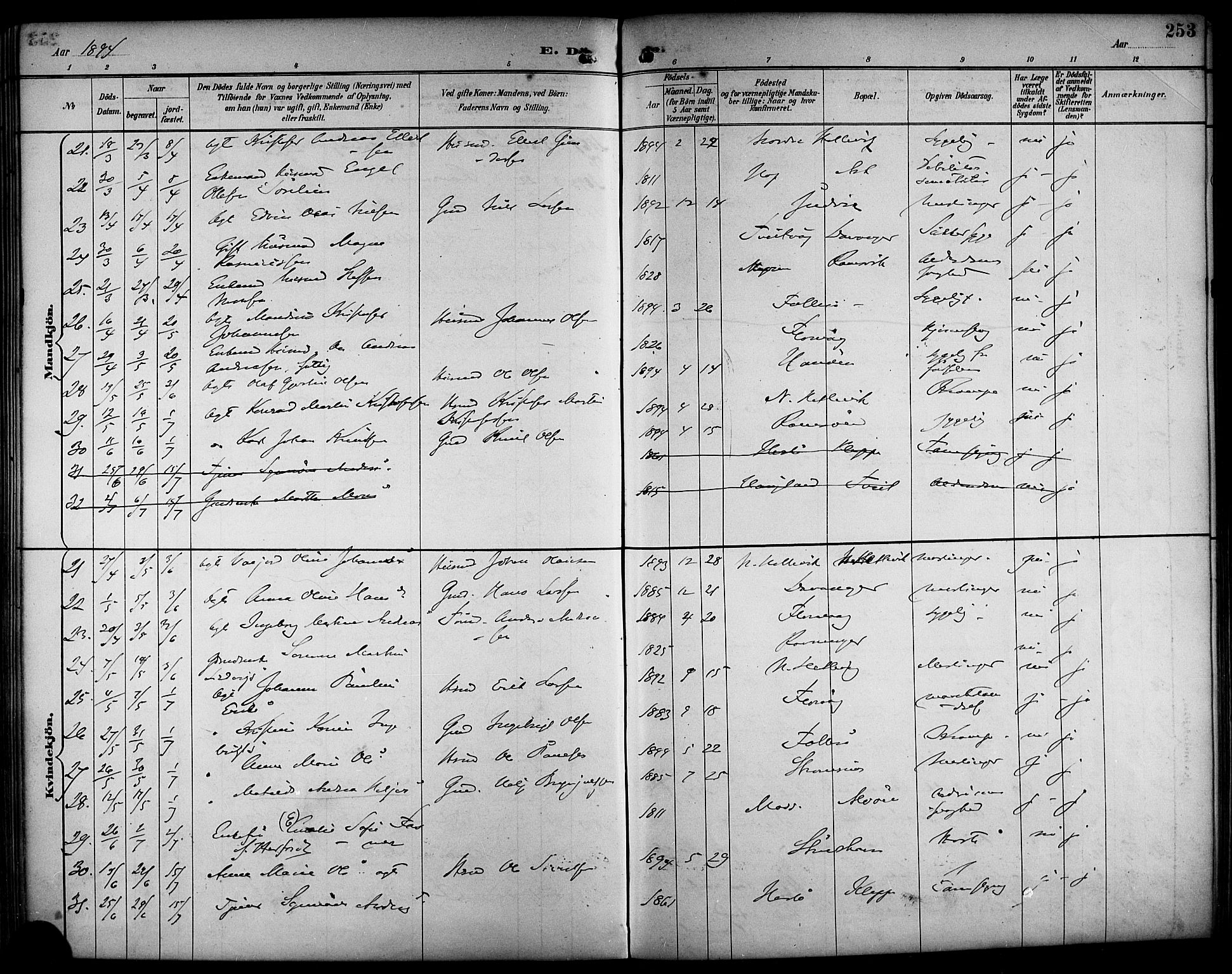 Askøy Sokneprestembete, AV/SAB-A-74101/H/Ha/Haa/Haab/L0002: Parish register (official) no. B 2, 1889-1902, p. 253