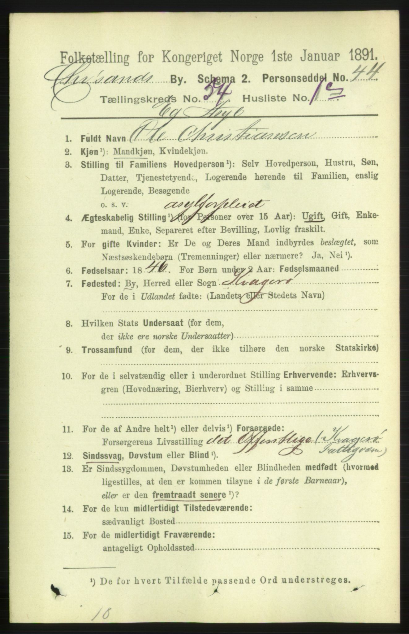 RA, 1891 census for 1001 Kristiansand, 1891, p. 15459