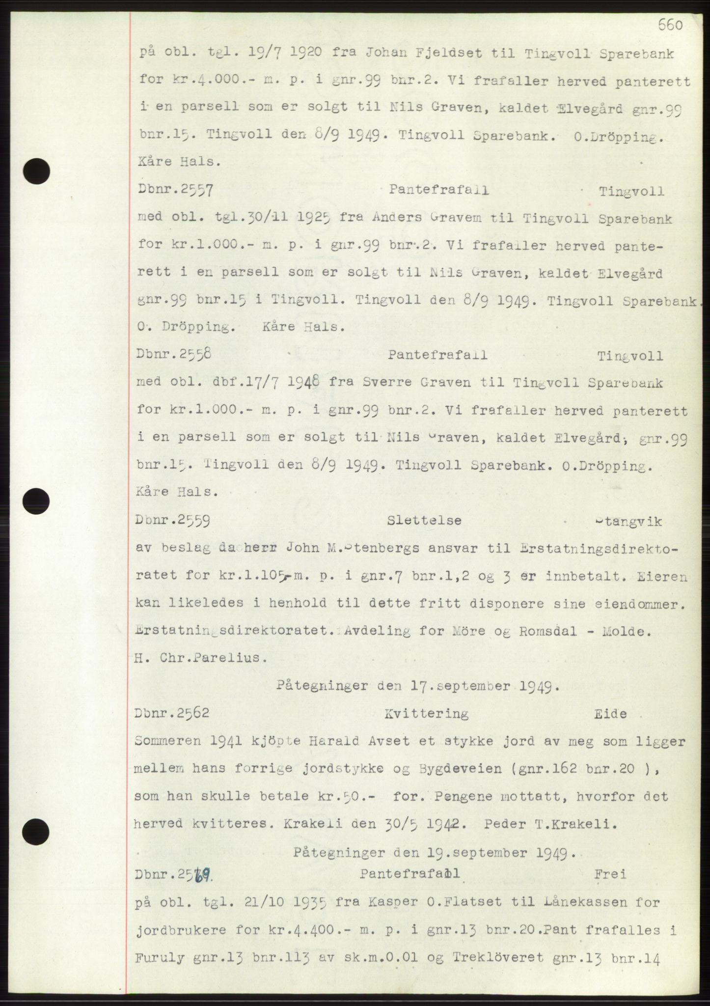 Nordmøre sorenskriveri, AV/SAT-A-4132/1/2/2Ca: Mortgage book no. C82b, 1946-1951, Diary no: : 2557/1949