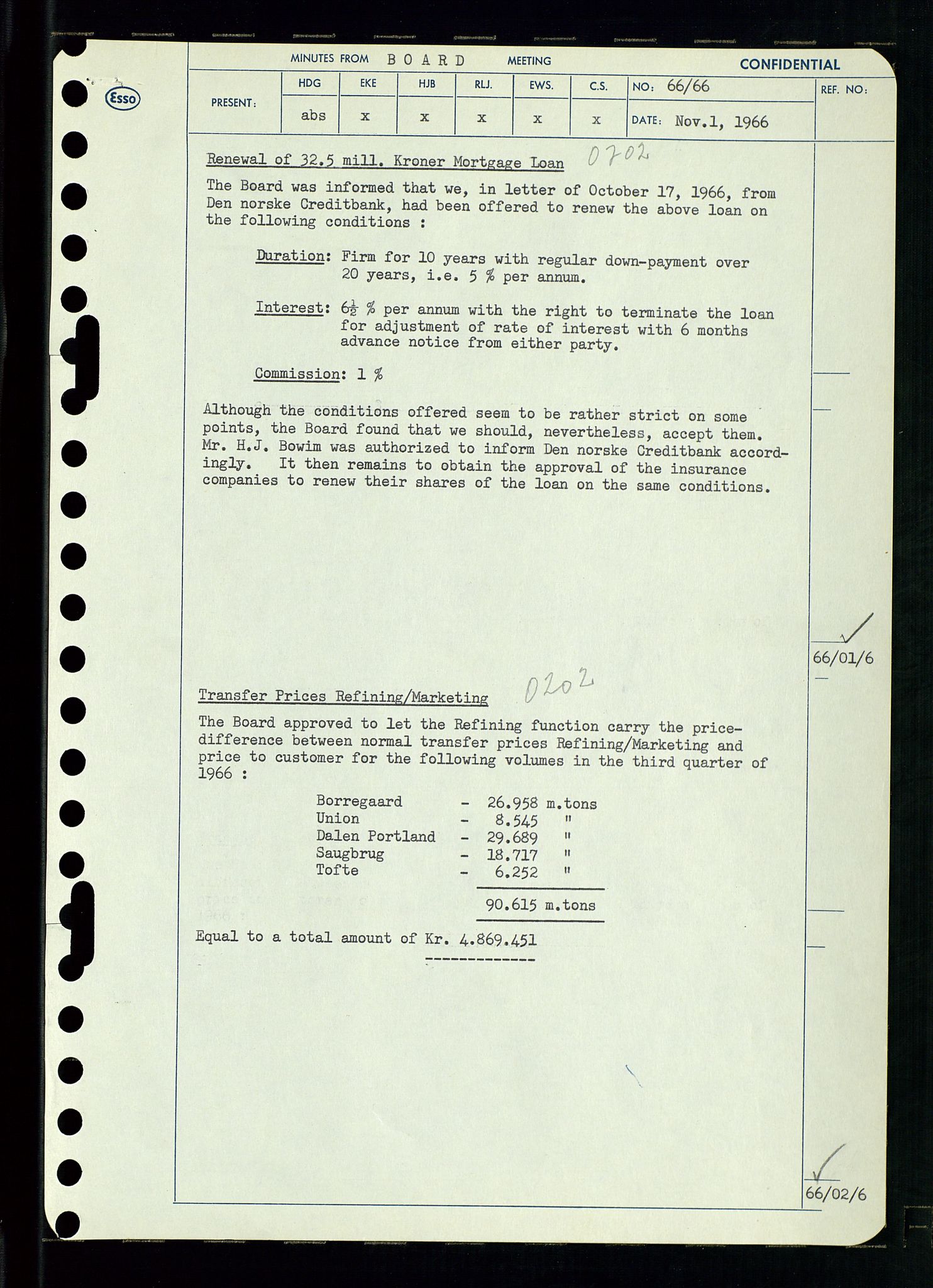 Pa 0982 - Esso Norge A/S, SAST/A-100448/A/Aa/L0002/0002: Den administrerende direksjon Board minutes (styrereferater) / Den administrerende direksjon Board minutes (styrereferater), 1966, p. 138