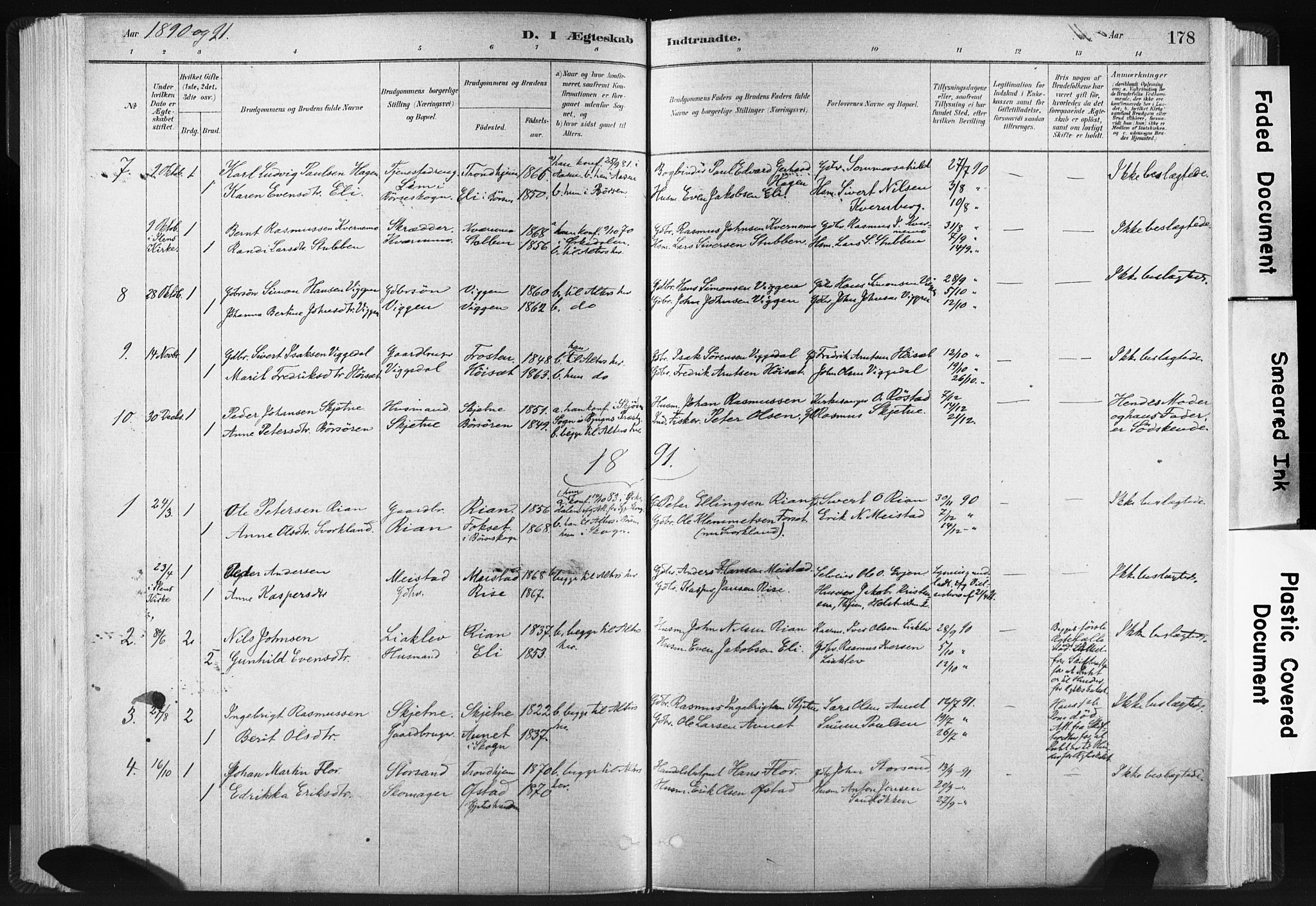 Ministerialprotokoller, klokkerbøker og fødselsregistre - Sør-Trøndelag, SAT/A-1456/665/L0773: Parish register (official) no. 665A08, 1879-1905, p. 178