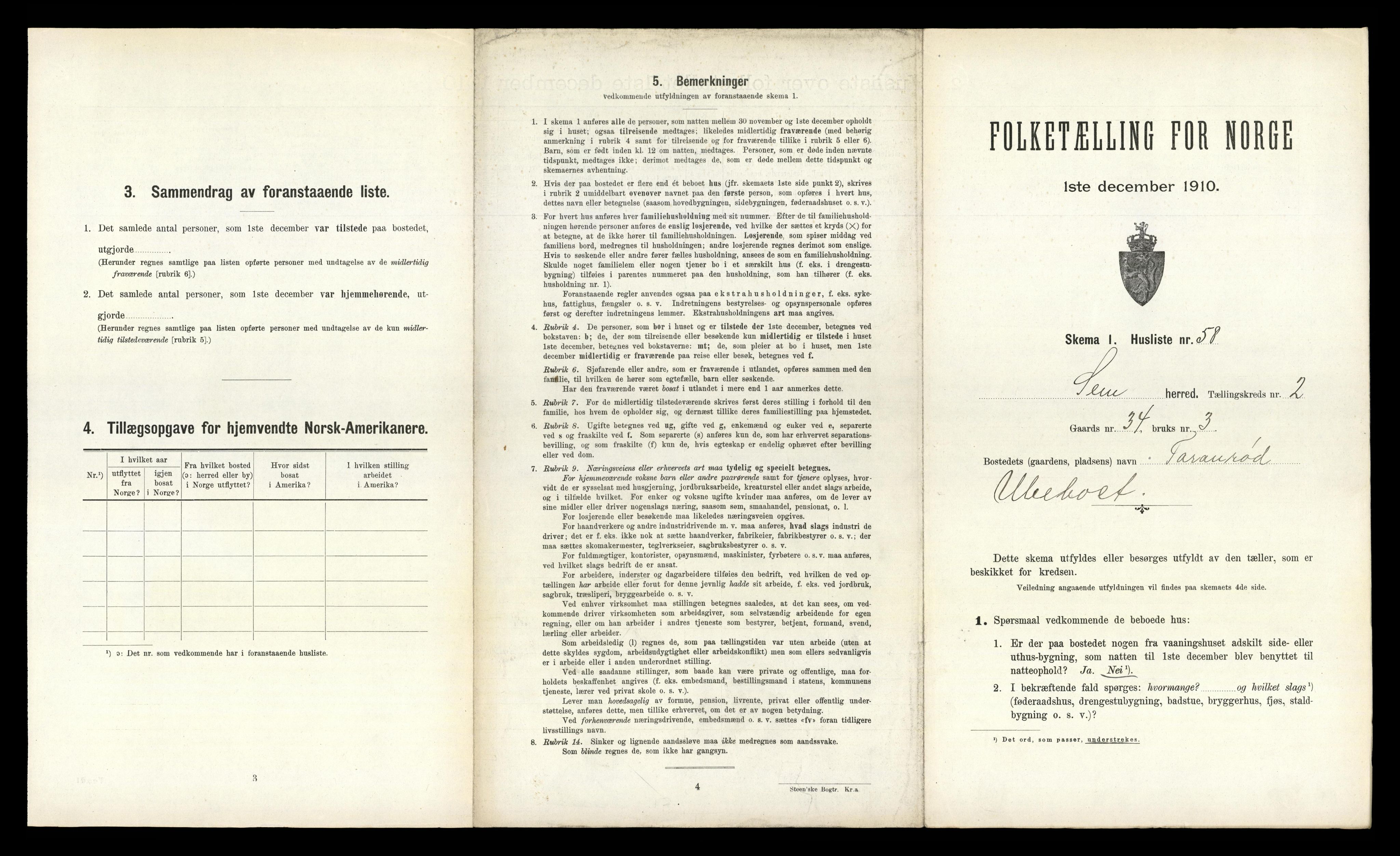 RA, 1910 census for Sem, 1910, p. 336