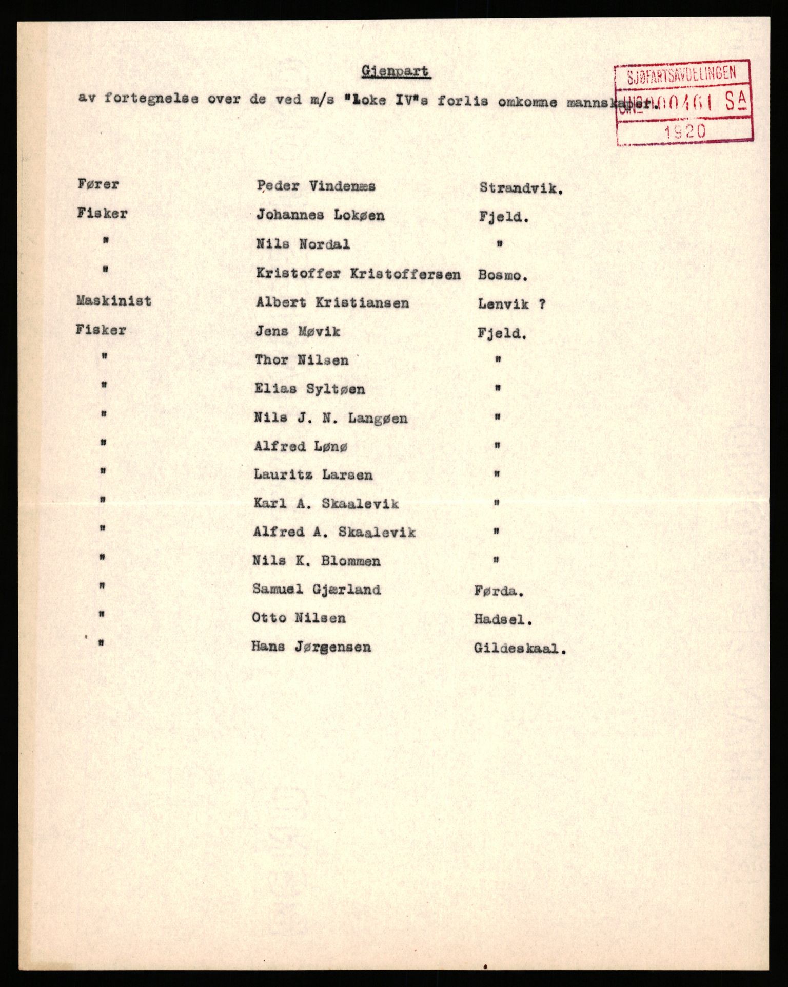 Handelsdepartementet, Sjøfartsavdelingen, 1. sjømannskontor, AV/RA-S-1405/D/Dm/L0010: Forliste skip Lar - Min, 1906-1920, p. 407