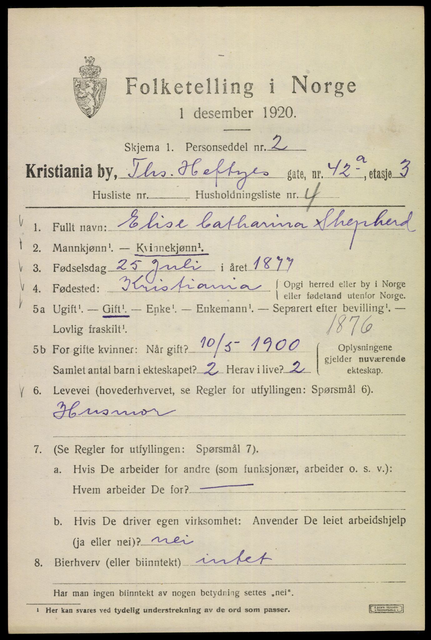 SAO, 1920 census for Kristiania, 1920, p. 571545