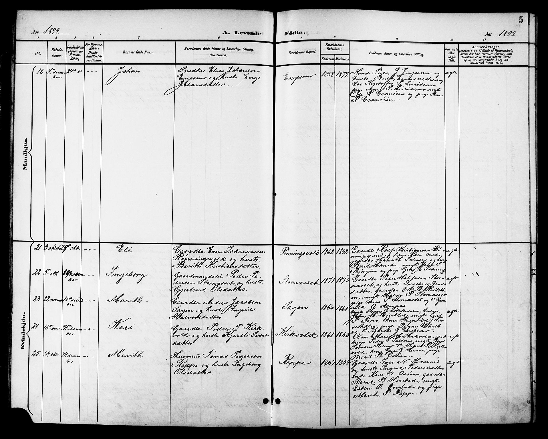 Ministerialprotokoller, klokkerbøker og fødselsregistre - Sør-Trøndelag, SAT/A-1456/688/L1029: Parish register (copy) no. 688C04, 1899-1915, p. 5