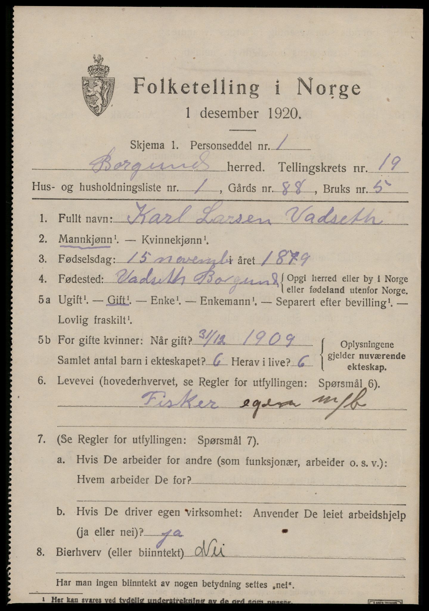 SAT, 1920 census for Borgund, 1920, p. 13272
