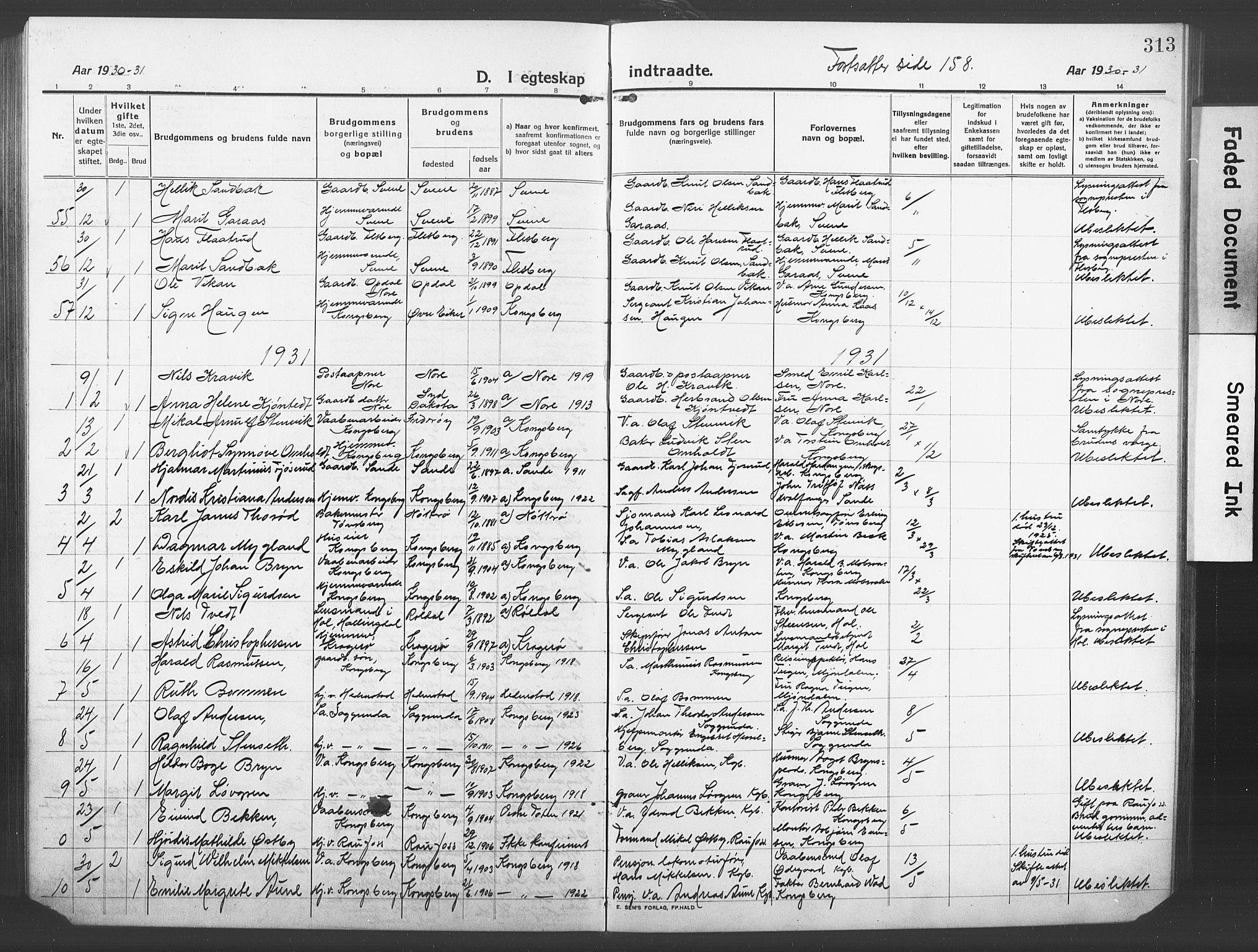 Kongsberg kirkebøker, AV/SAKO-A-22/G/Ga/L0008: Parish register (copy) no. 8, 1915-1932, p. 313